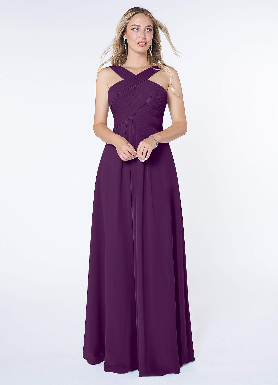 Azazie Kaleigh Bridesmaid Dresses Grape A-Line Pleated Chiffon Dress image1