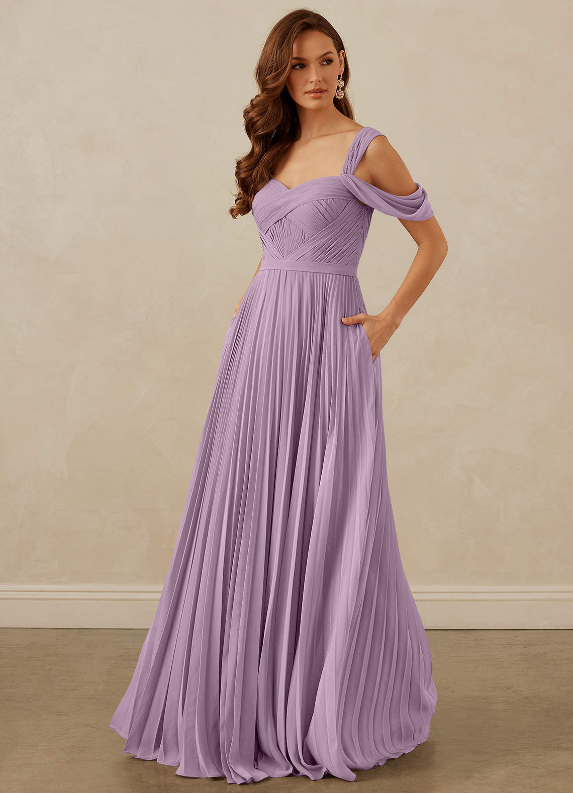 Christian Siriano Bridal for Azazie 1013 Bridesmaid Dresses Wisteria A-Line Off the Shoulder Chiffon Dress image1