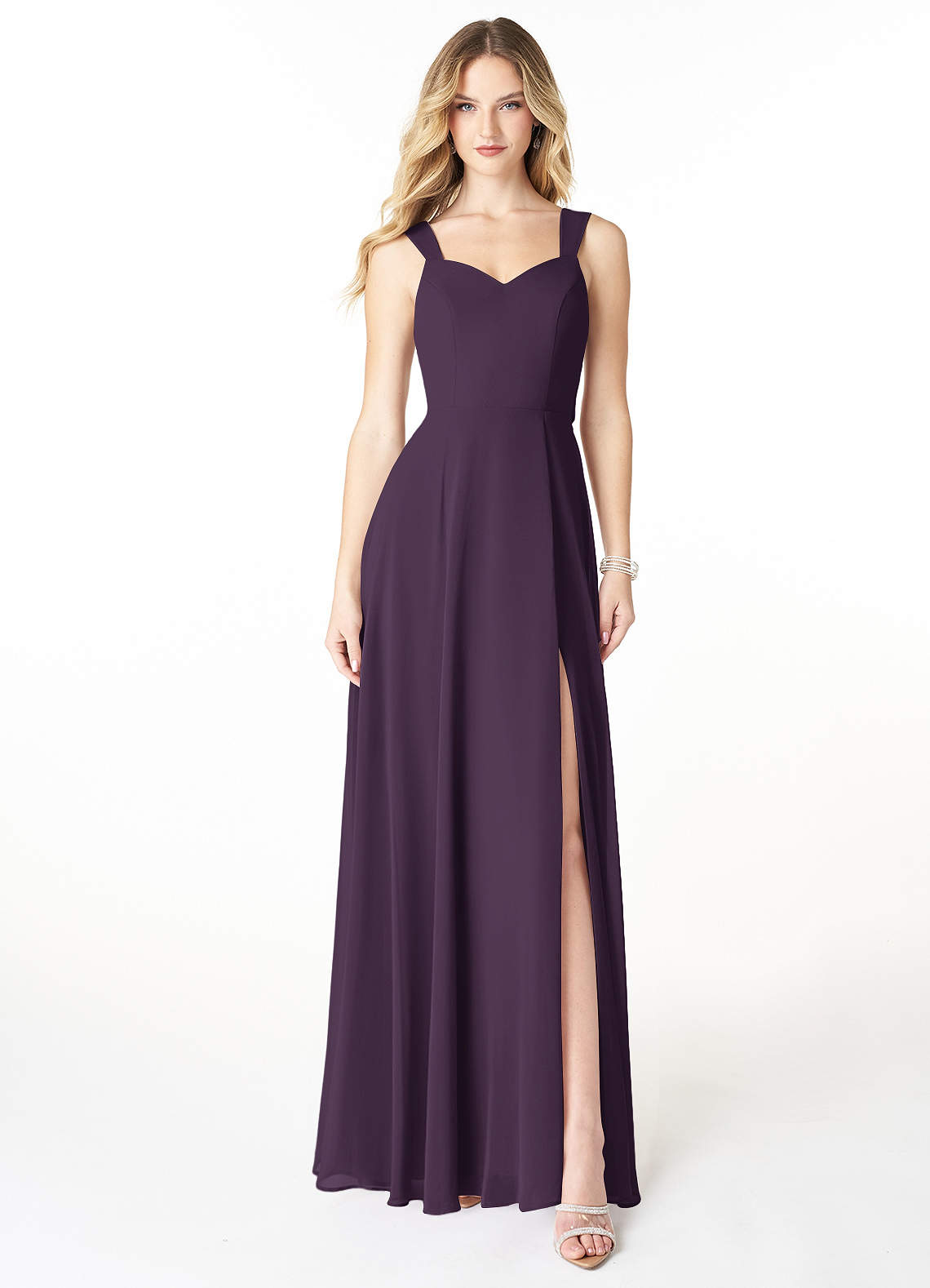 Azazie Julie Bridesmaid Dresses Plum A-Line Sweetheart Neckline Chiffon Dress image1