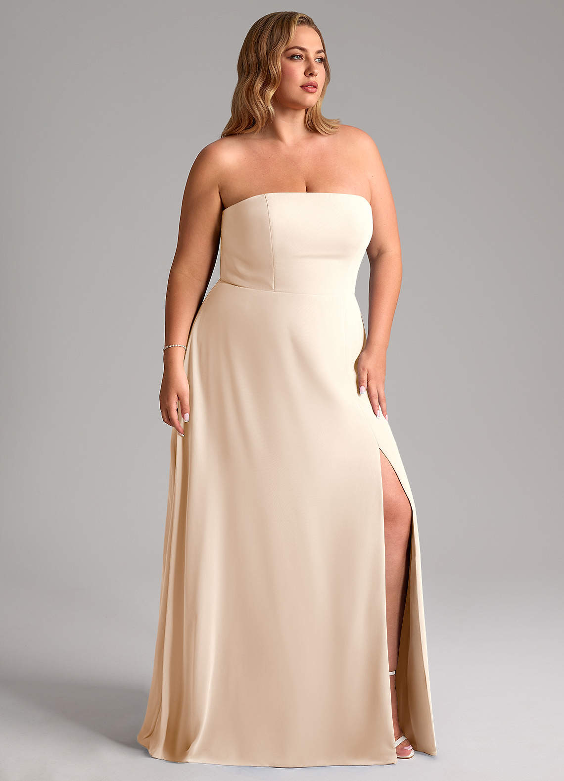 Azazie Wren Abiti da Damigella Abito Convertibile A-Line in Chiffon Spacco Laterale Alabastro Bianco image11