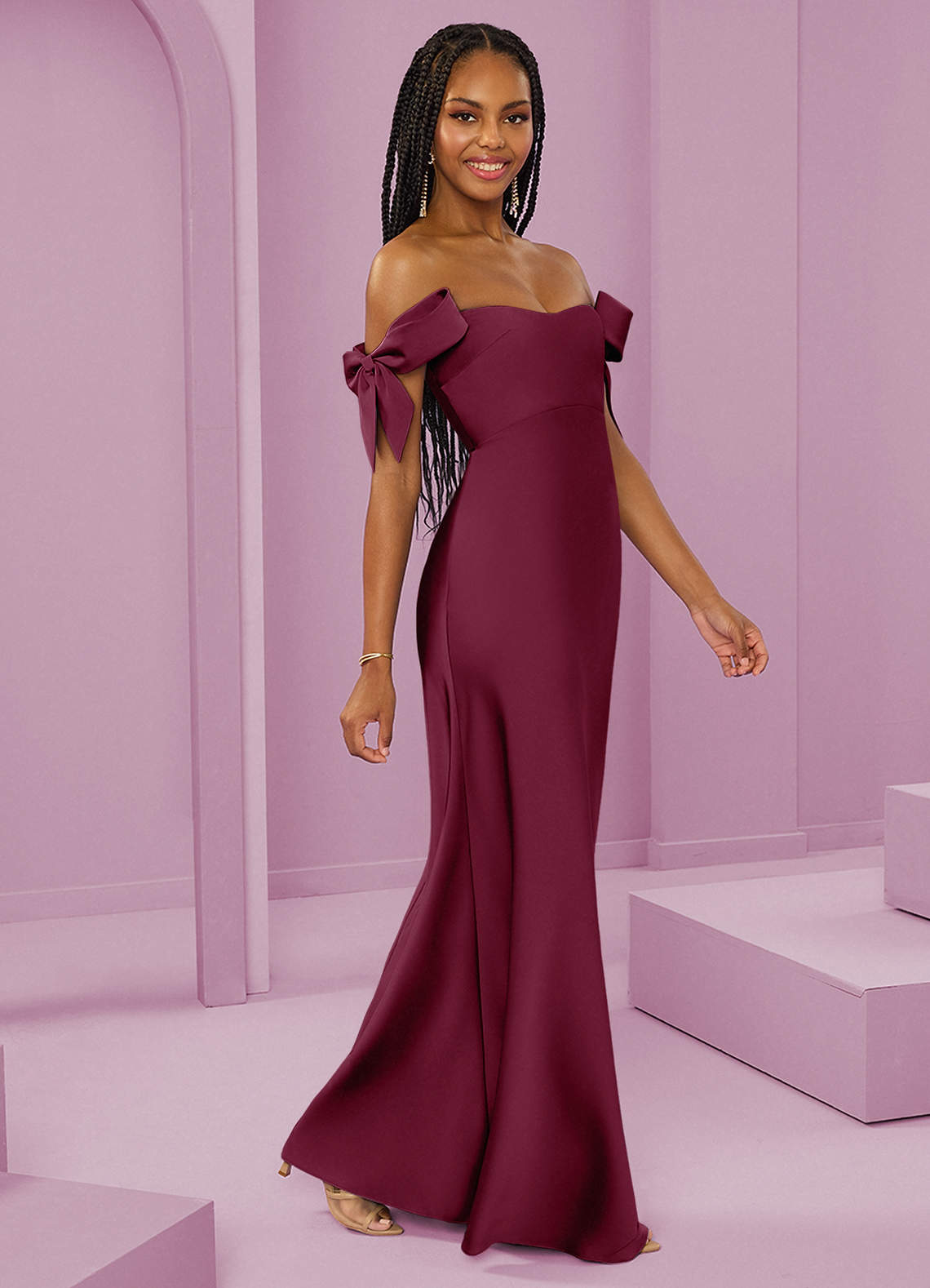 Barbie ♥ Azazie Vestidos de damas de honor Vestido de Mora de Satén Elástico de Corte Recto Convertible con Vestidos sin tirantes image1