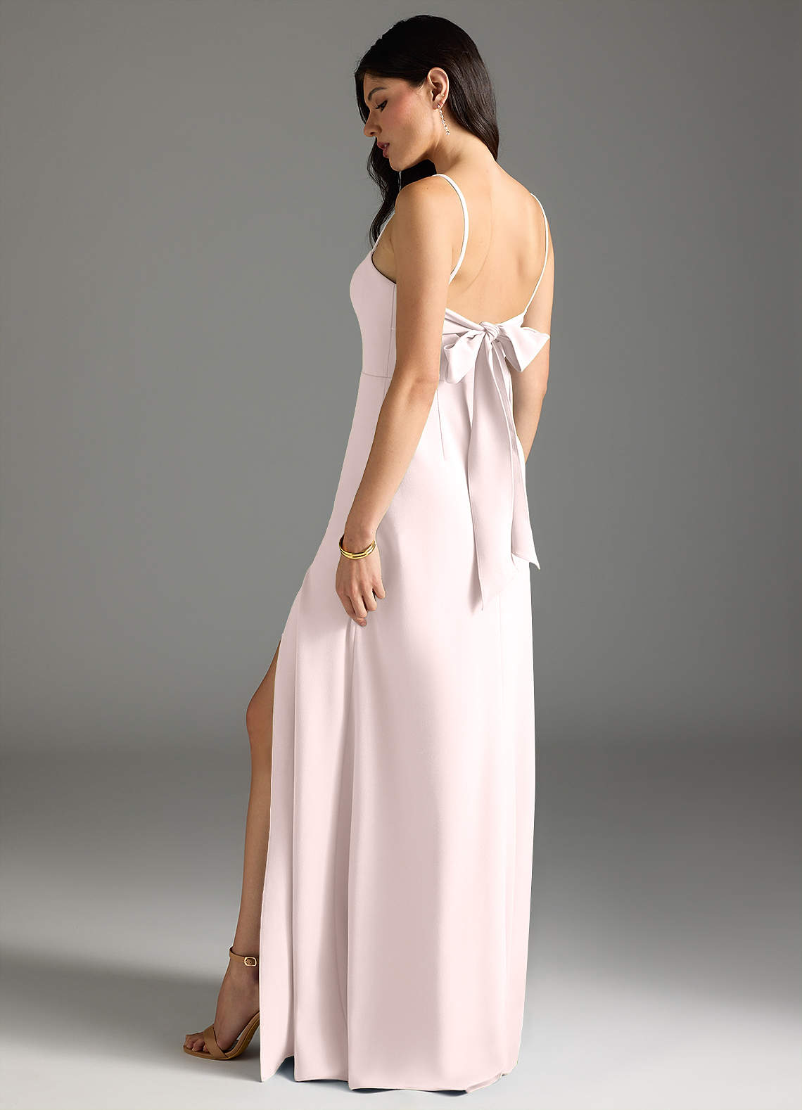 Azazie Melia Probar vestidos en casa Vestido de Rosa Rubor de Crepé elástico de Corte en A con Lazo image1