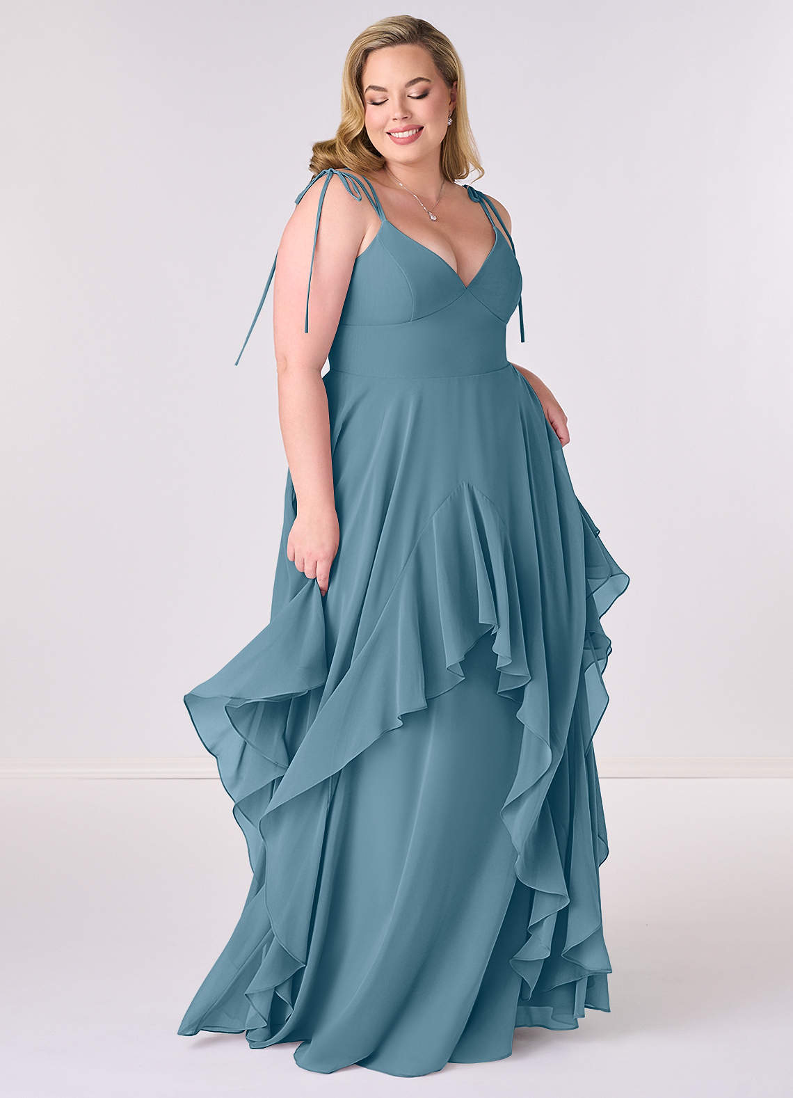 Barbie ♥ Azazie Bridesmaid Dresses V-neck Chiffon Tiered A-line Dress image5