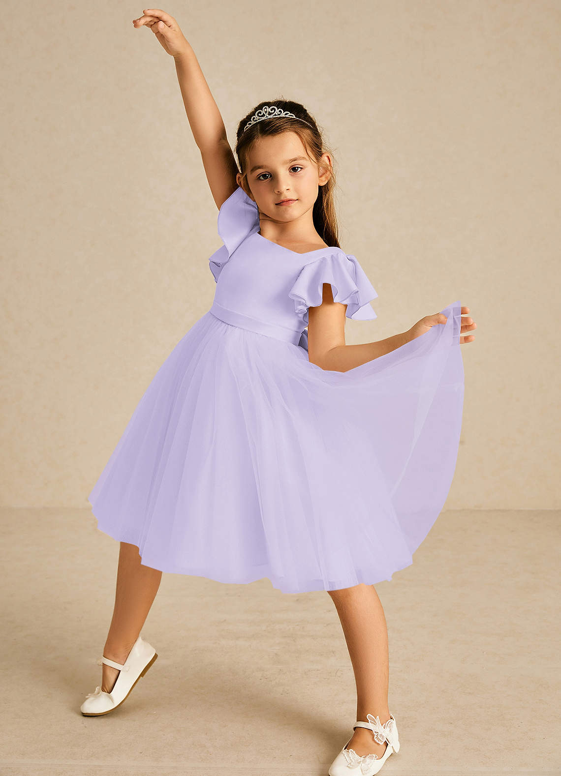 Azazie Kaeya Flower Girl Dresses Lilac A-Line Bow Tulle Dress image1