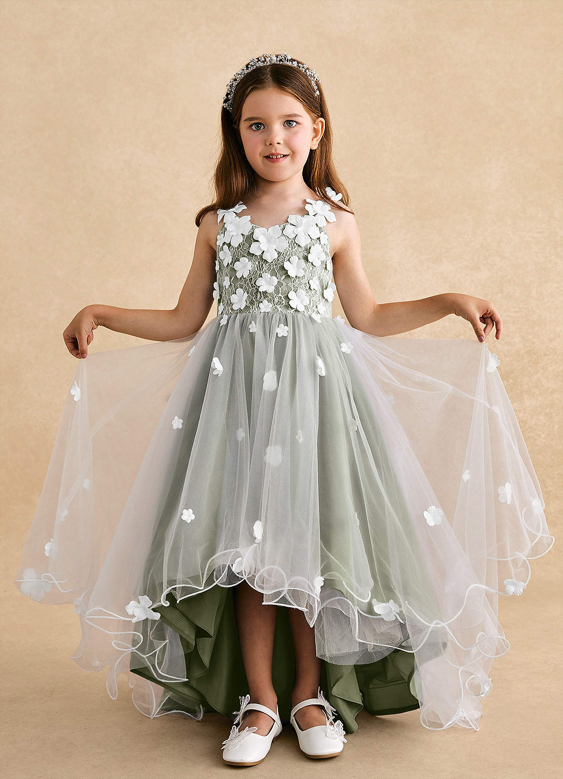 Azazie Celia Pistachio A-Line Lace Tulle Dress | Azazie