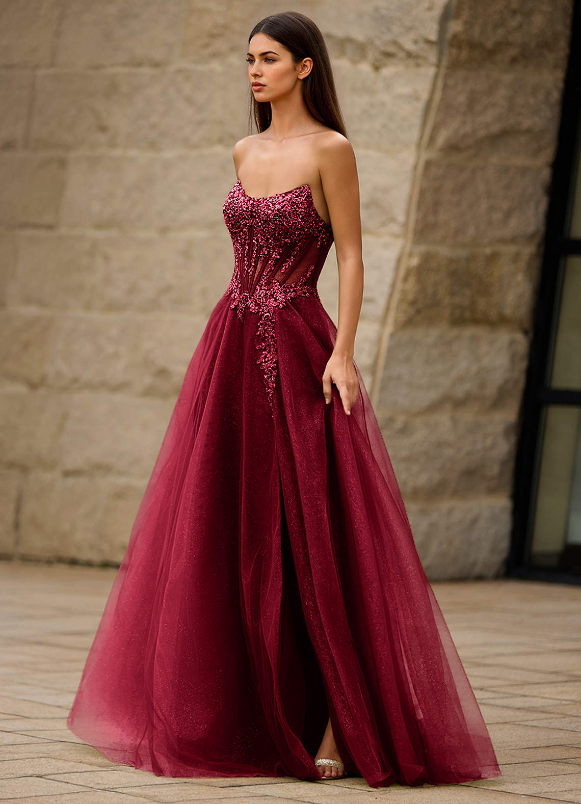 Brilliance Rosso Abito da ballo glitterato image1