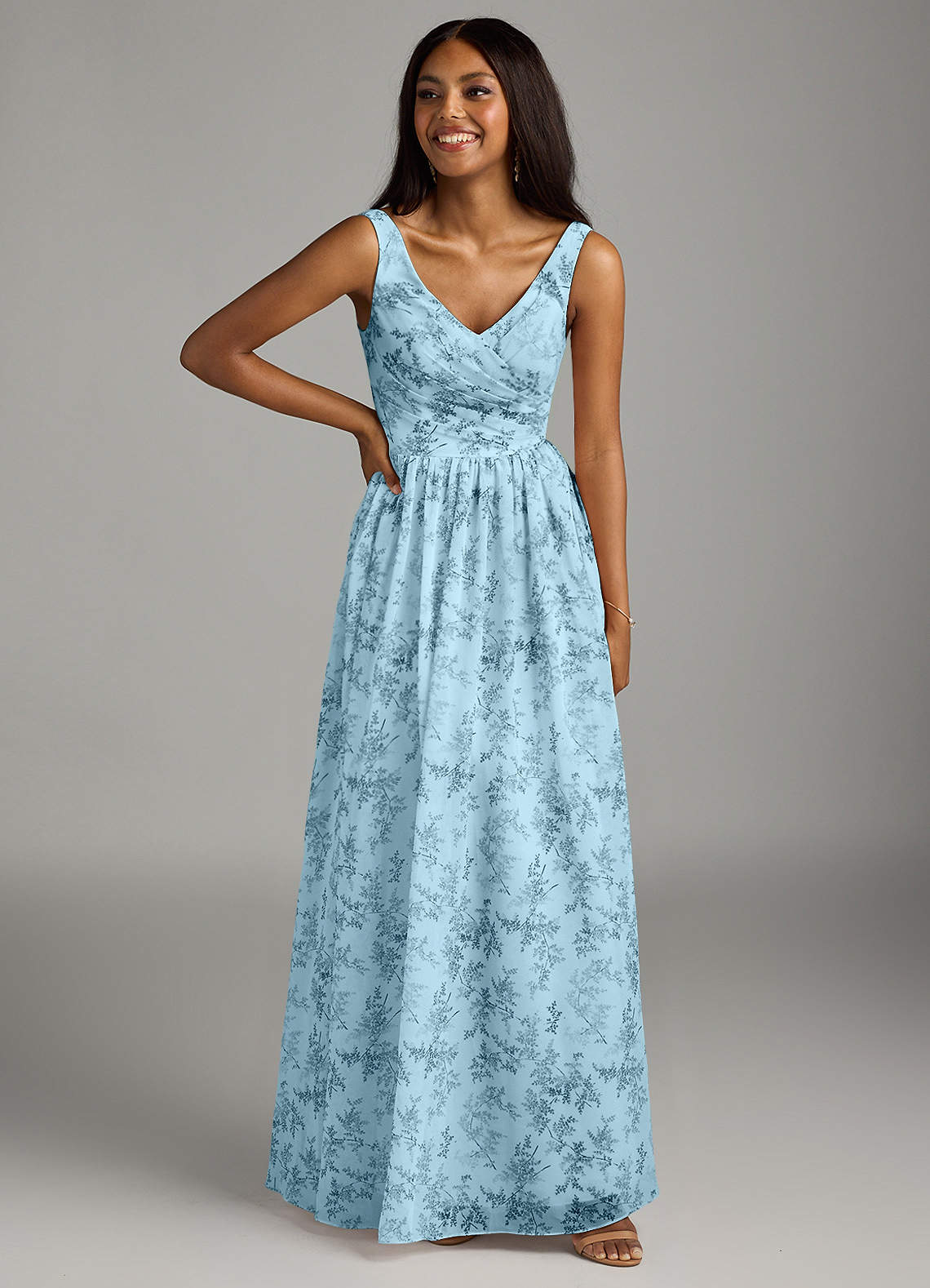 Azazie Keyla Blue Fern Floral Bridesmaid Dresses | Azazie