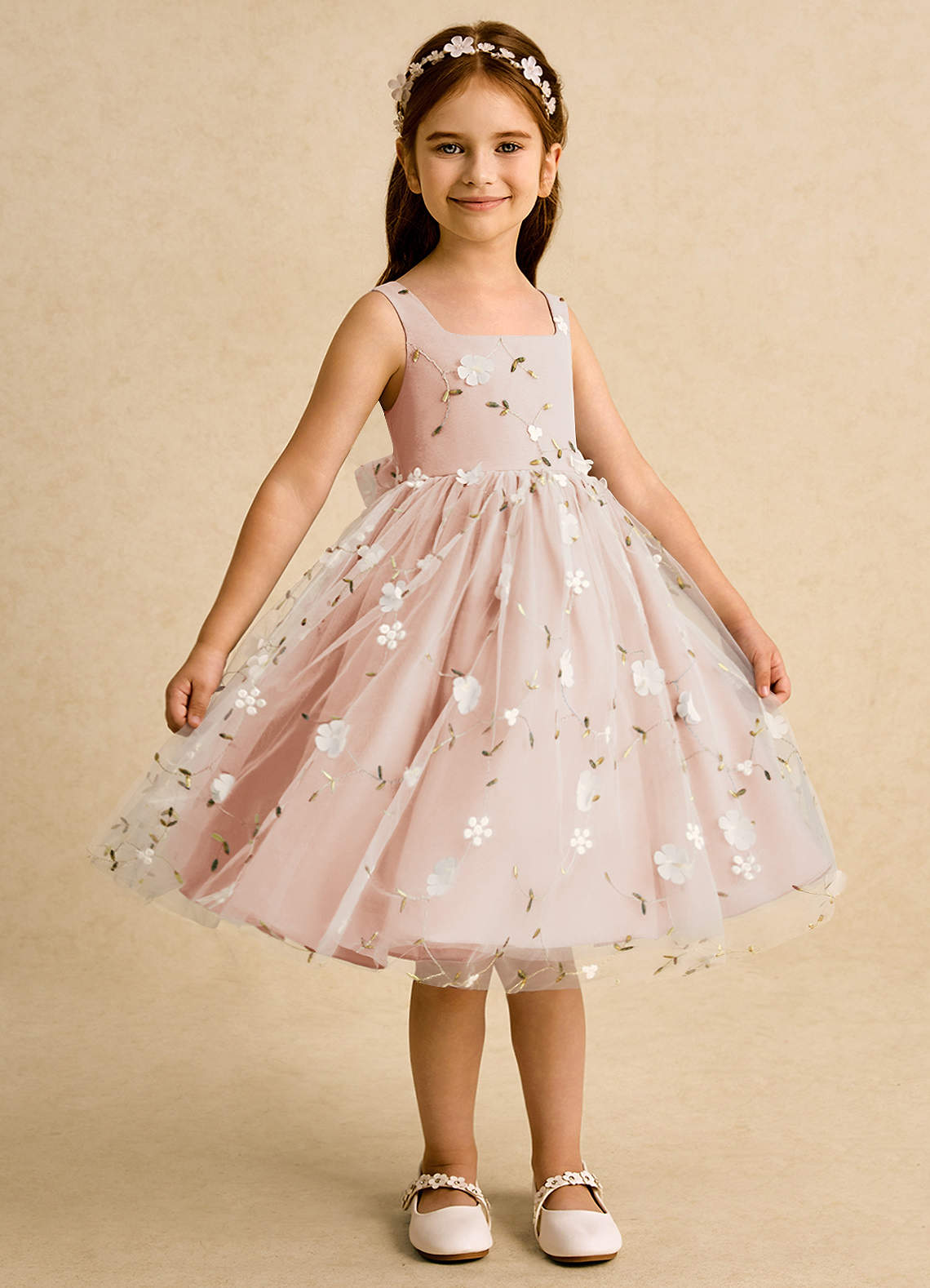 Azazie Bean Blumenmädchenkleider Ballkleid ärmellos Tüll Kleid Englisches Rosa image3