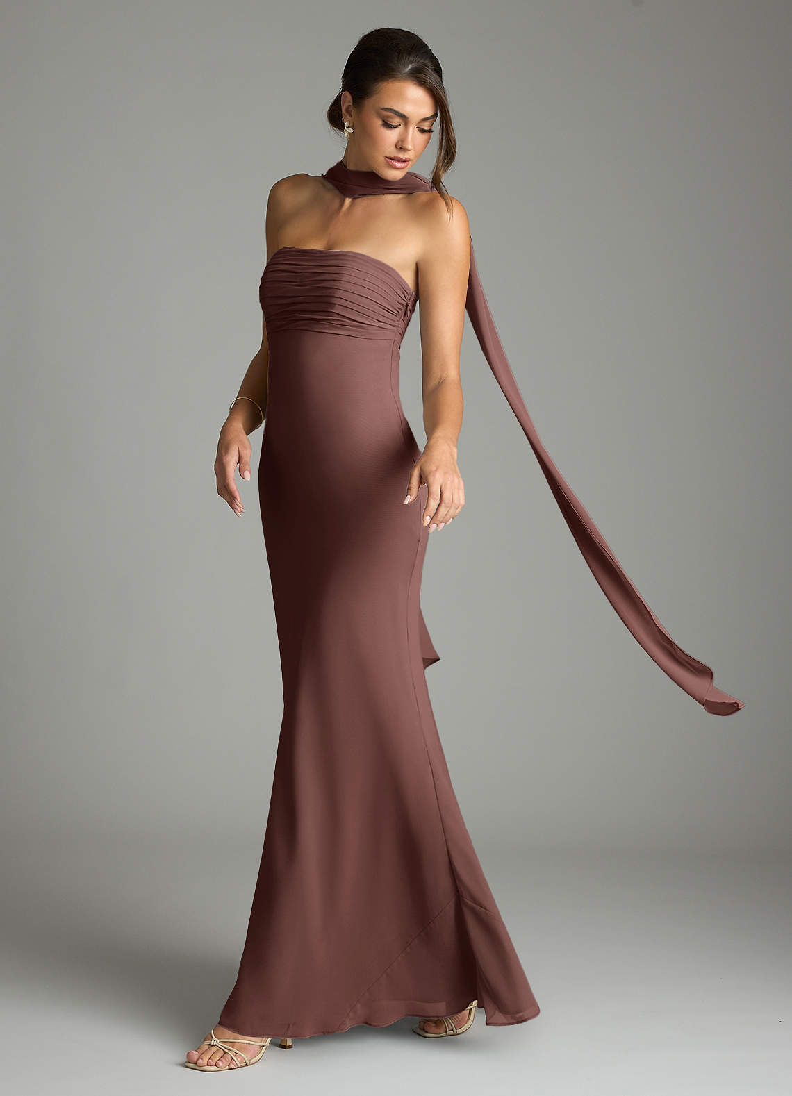 Azazie Saylor Brudtärnklänningar Klä av Sjöjungfru i Chiffong Axelbandslös Espresso image7