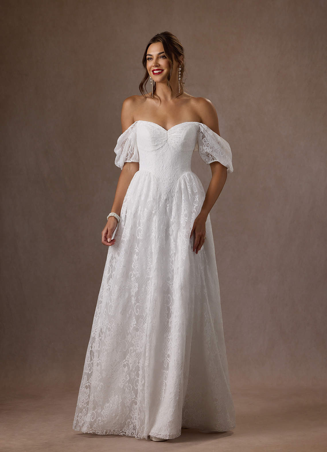 Azazie Britt Wedding Dresses Diamond White A-Line Sweetheart Neckline Lace Dress image1