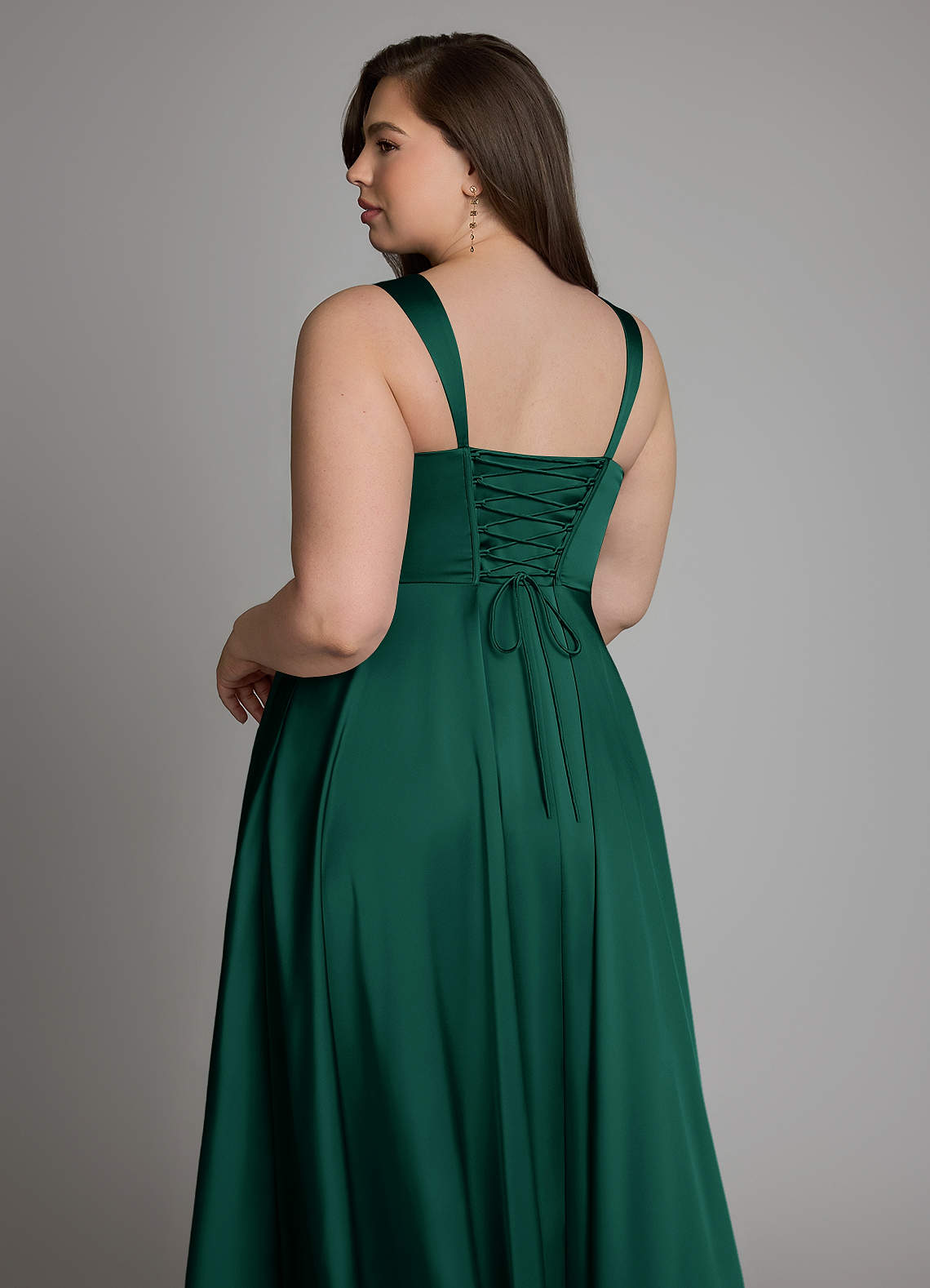Azazie Azaria Bridesmaid Dresses Emerald A-Line Corset Stretch Satin Dress image12