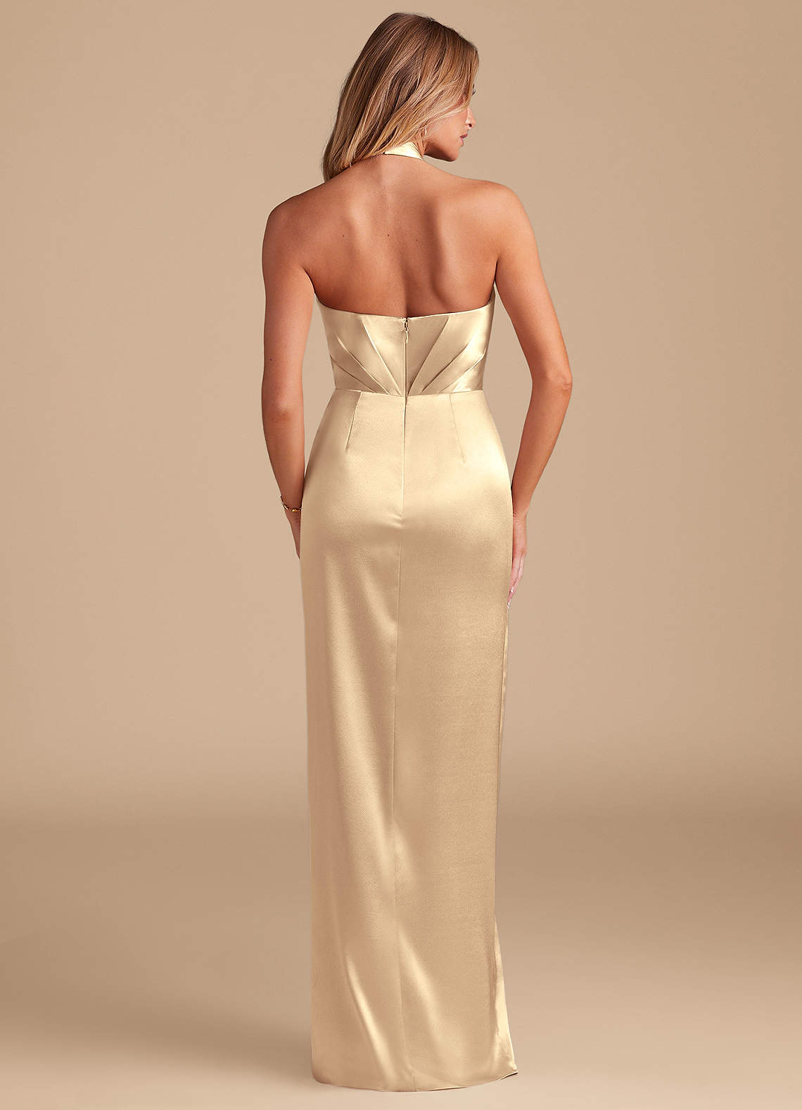 Azazie Zaya Ready to Ship Gold Metallic Satin Bridesmaid Dresses