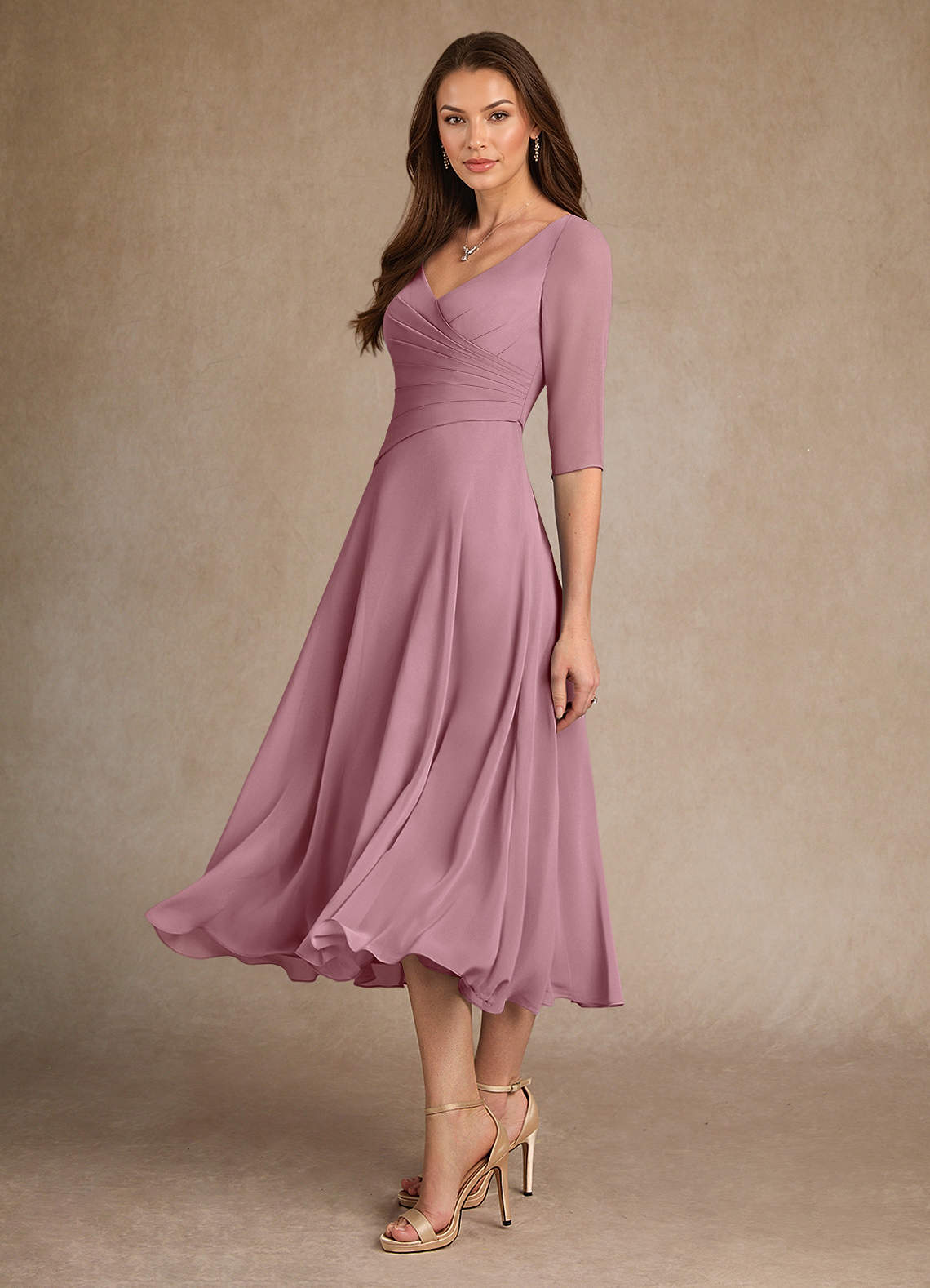 Azazie Durant Moeder van de bruid jurken A-Lijn Jurk van Chiffon Geplooid Vintage Mauve image1