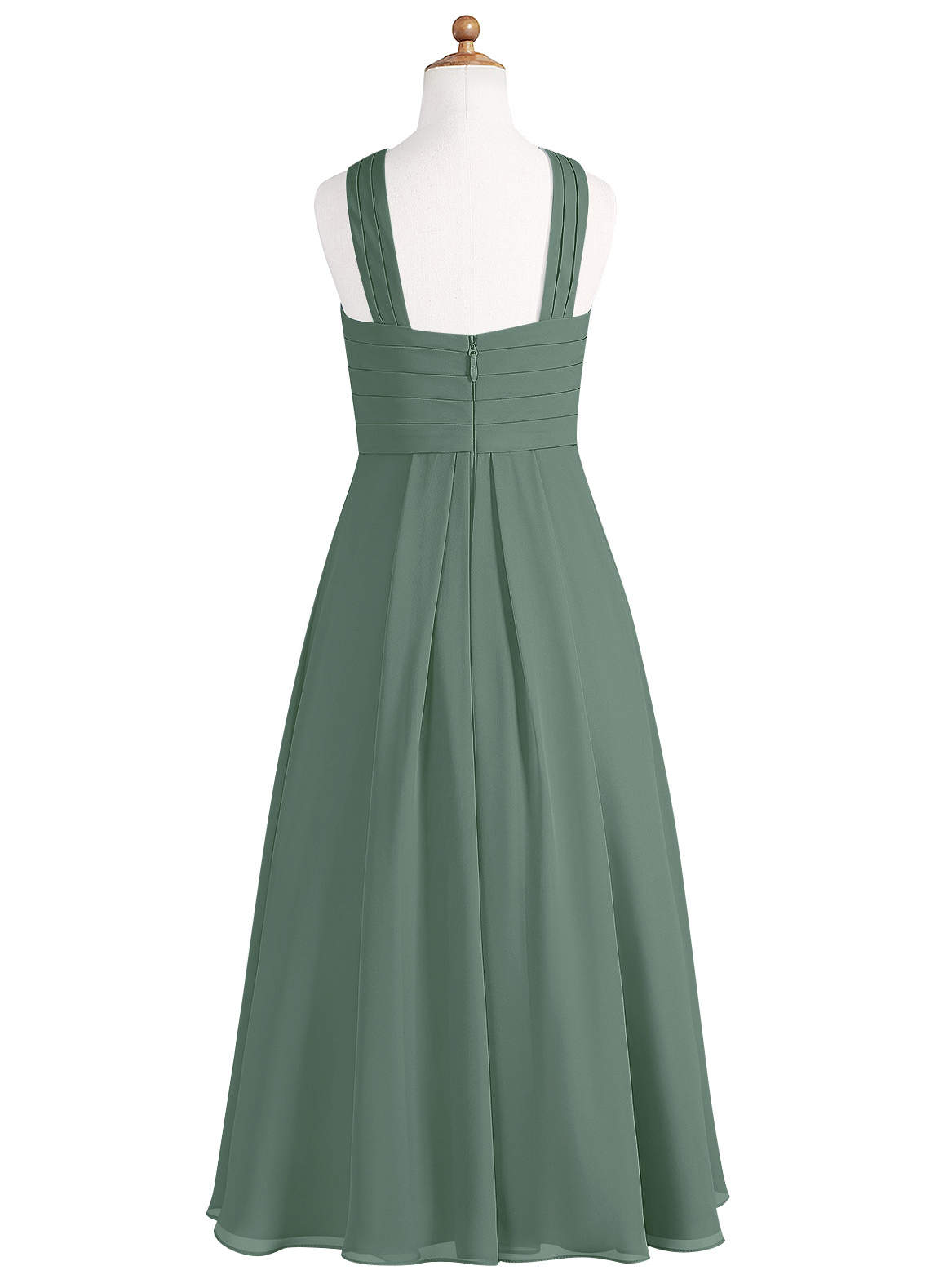 Azazie Kaleigh Junior Vestido Eucalipto de Chiffon de Linha A com Plissado image6