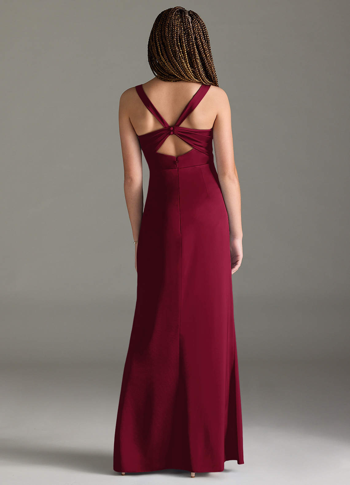 Azazie Mero Junior Burgundy Mermaid Pleated Stretch Satin Dress image4