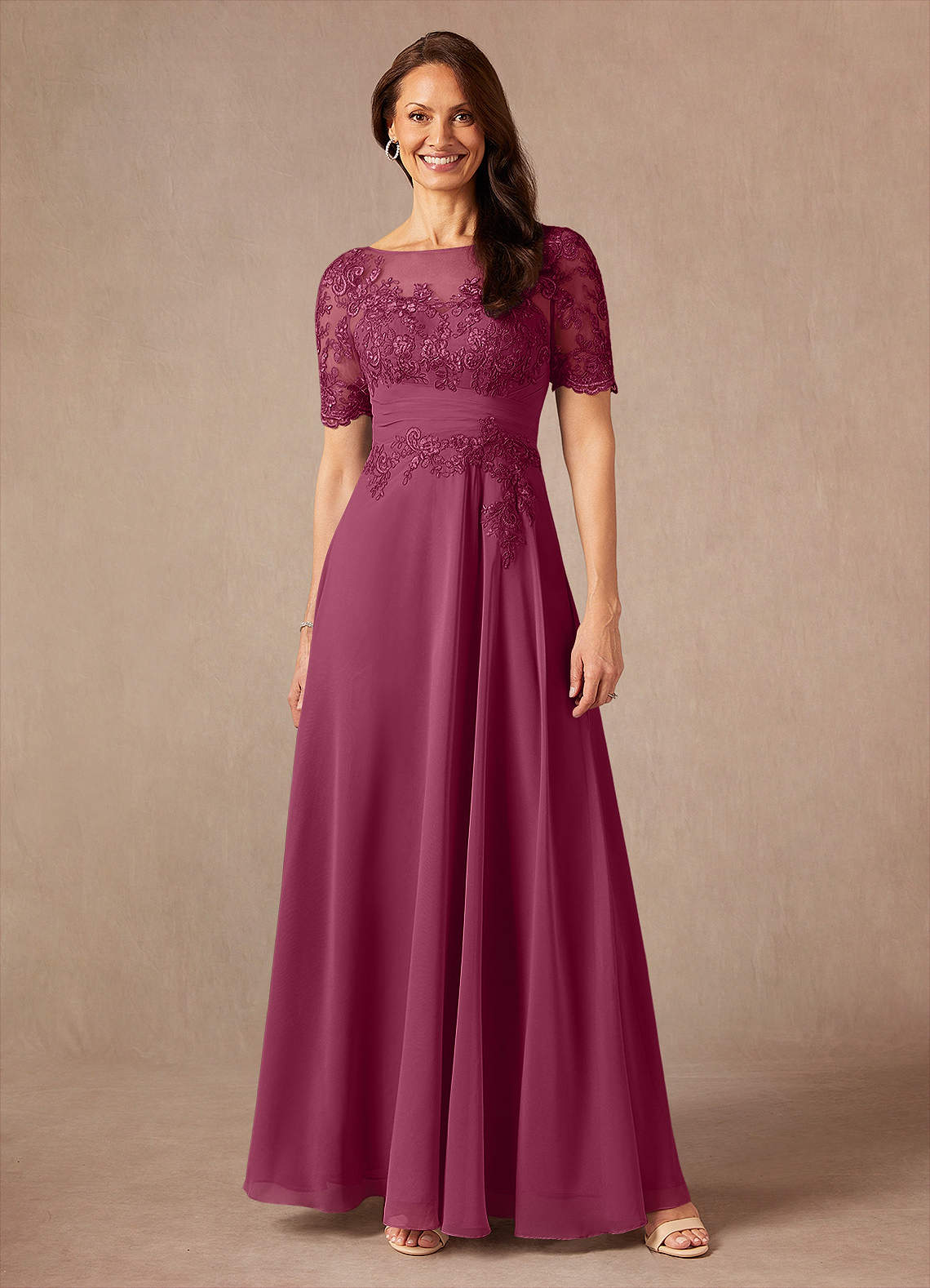Azazie Raissa Mère de la mariée Robes Robe Trapèze en Mousseline de soie Dentelle Mûre image1