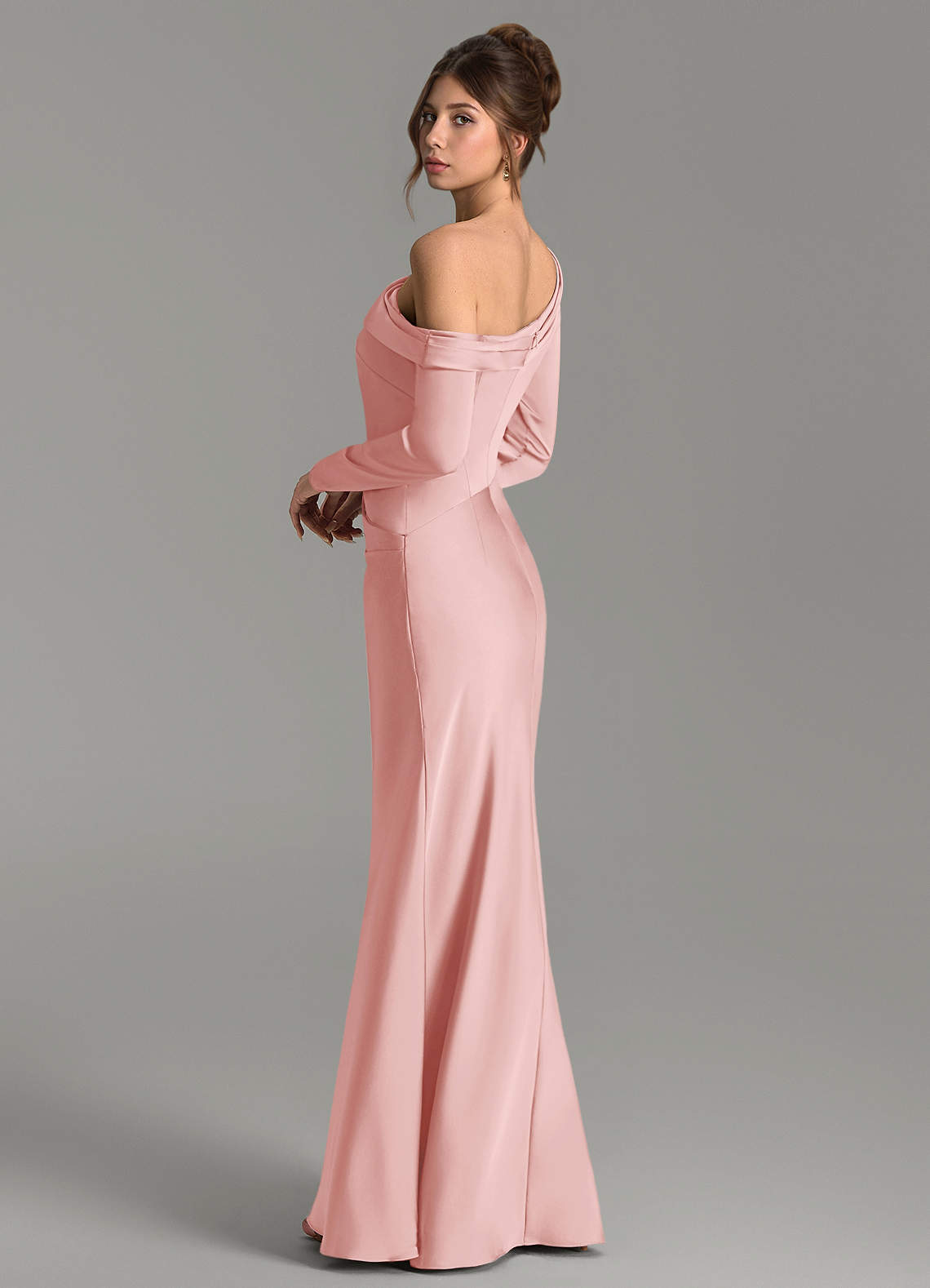 Azazie Sandra Powder Pink Stretch Satin Bridesmaid Dresses
