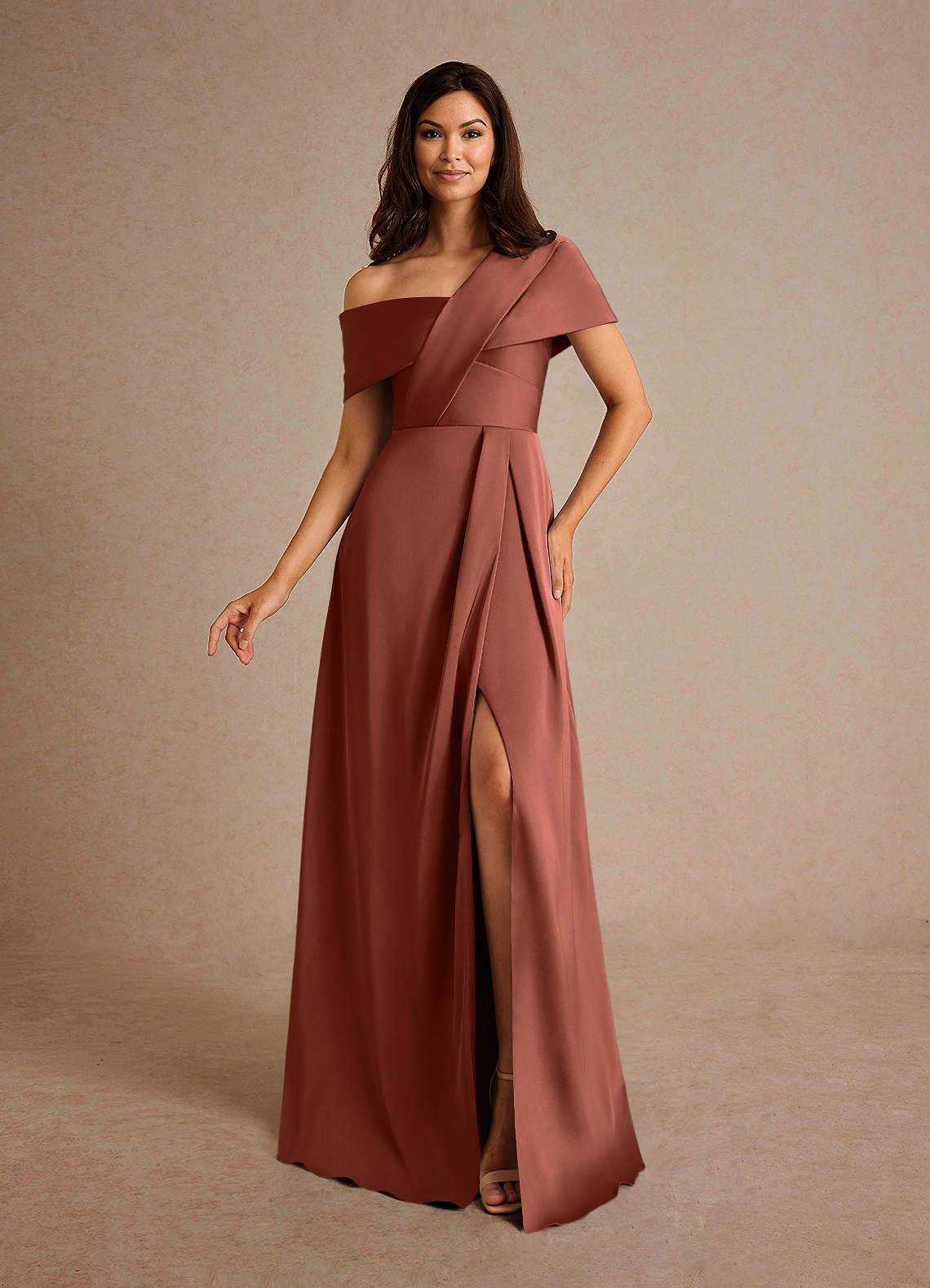 オールインワン・サロペット Antonelli Chestnut Brown Maimi Dress Sheath Floor Length Chiffon Bridesmaid Dress with Slit