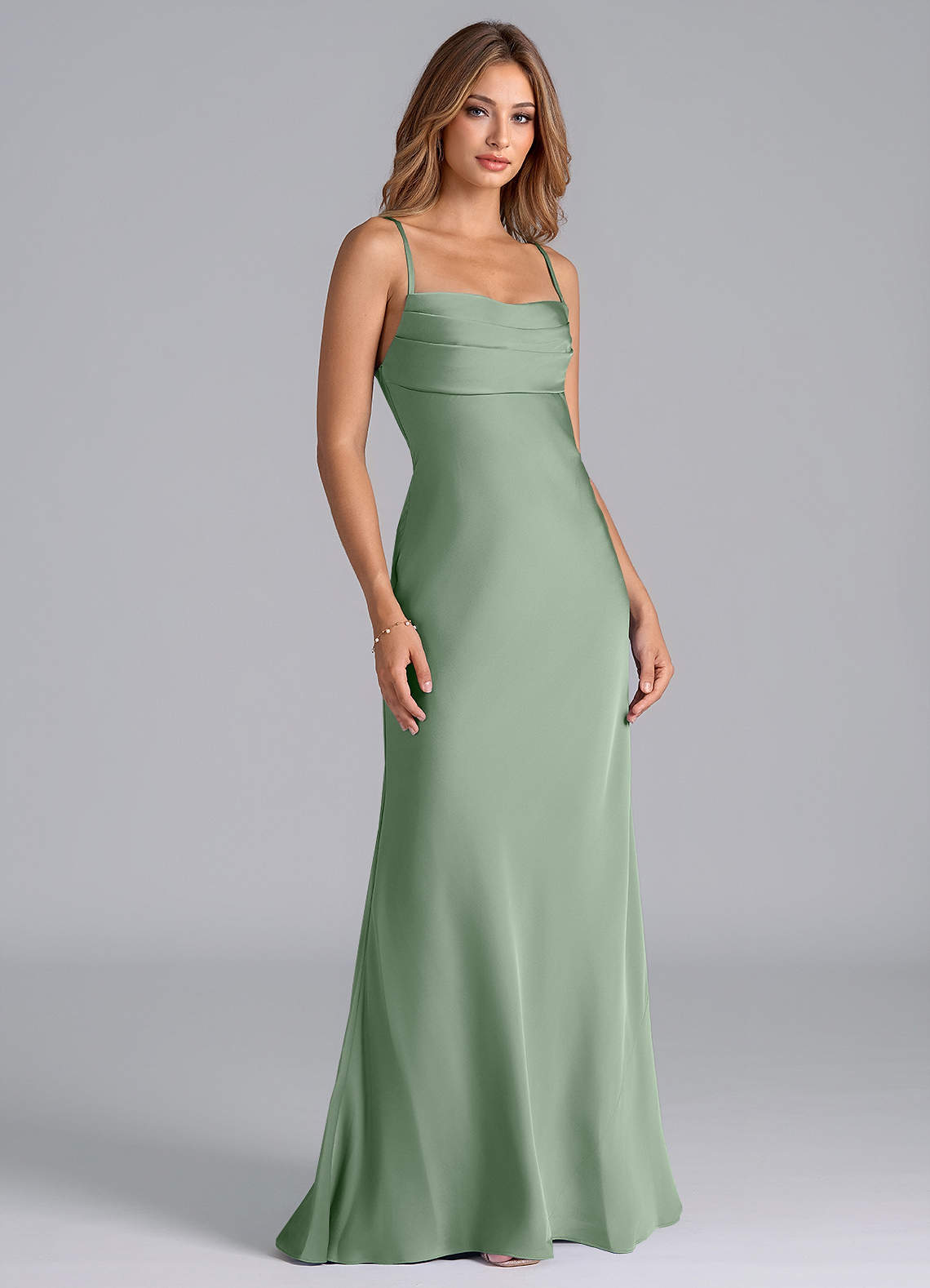 Azazie Seema Matcha Stretch Satin Bridesmaid Dresses | Azazie