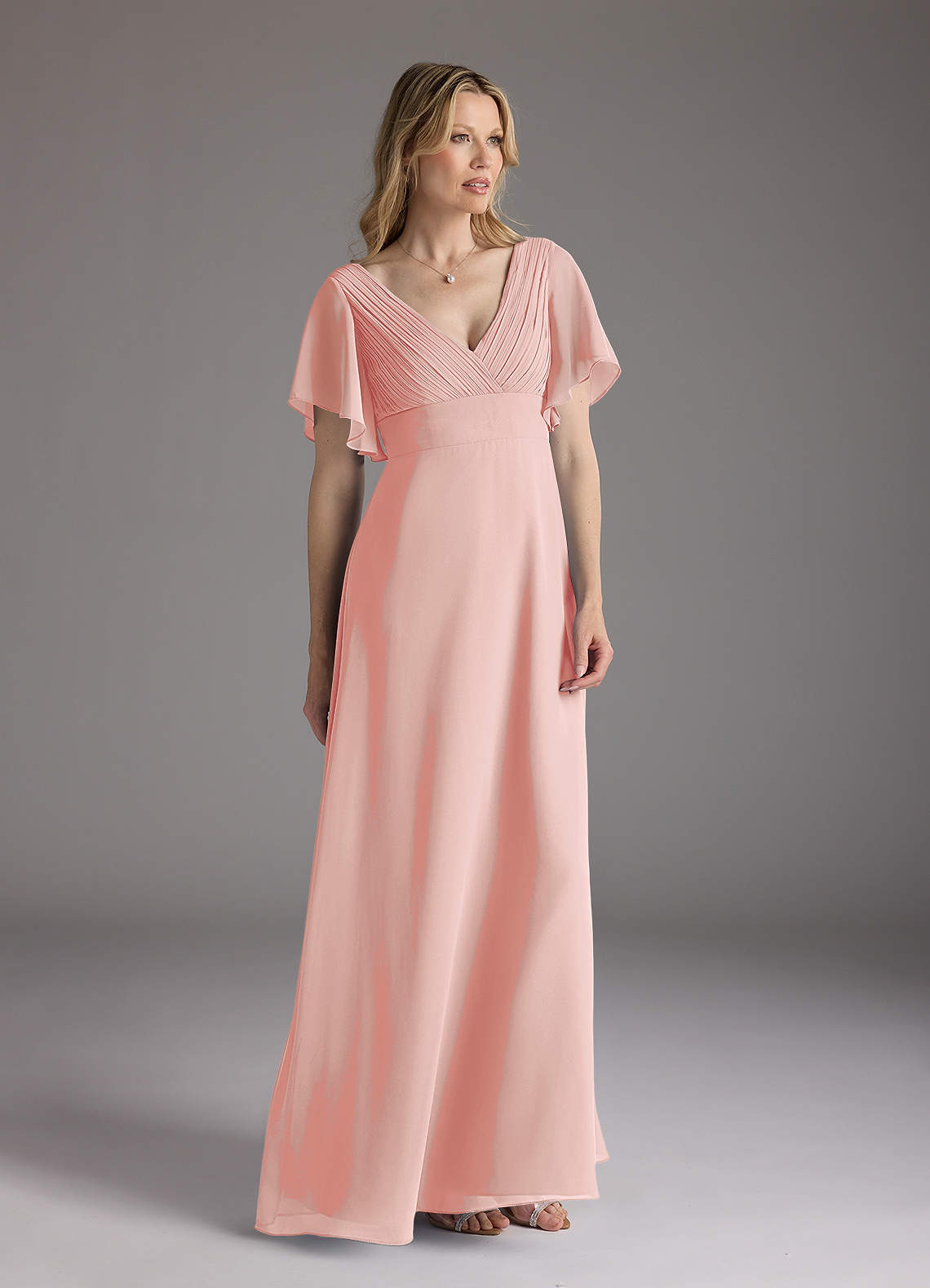 Azazie Alessa Mother of the Bride Dresses Rosette A-Line V-Neck Pleated Chiffon Dress image1