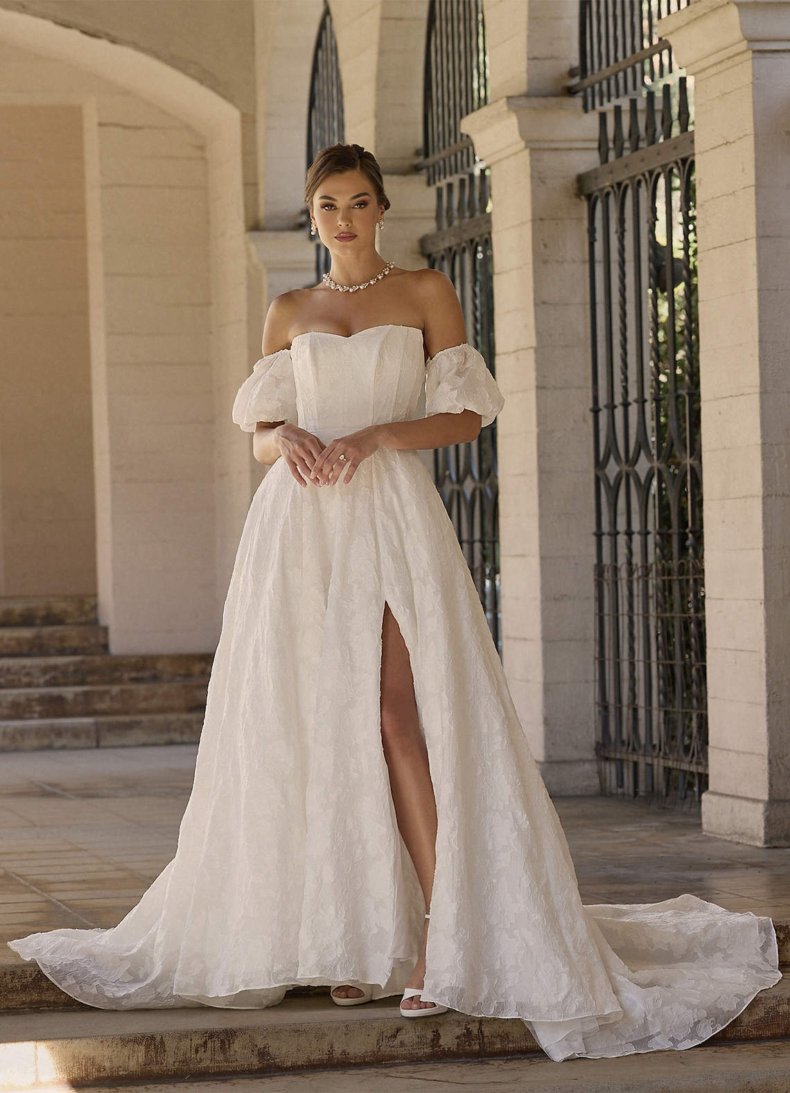 Azazie Gladiola Wedding Dresses Diamond White Ball-Gown Sweetheart Neckline Floral Burnout Jacquard Dress image2