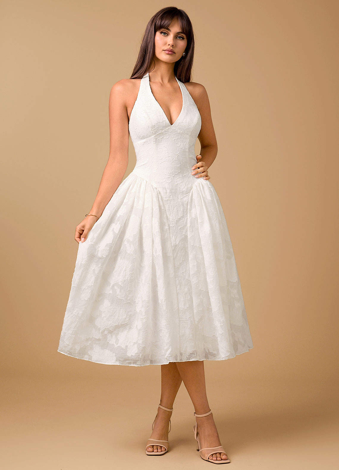 halter a line lace wedding dresses Halter Open Back Sleeveless A-line Court Tulle Wedding Dress, Lace main image 1