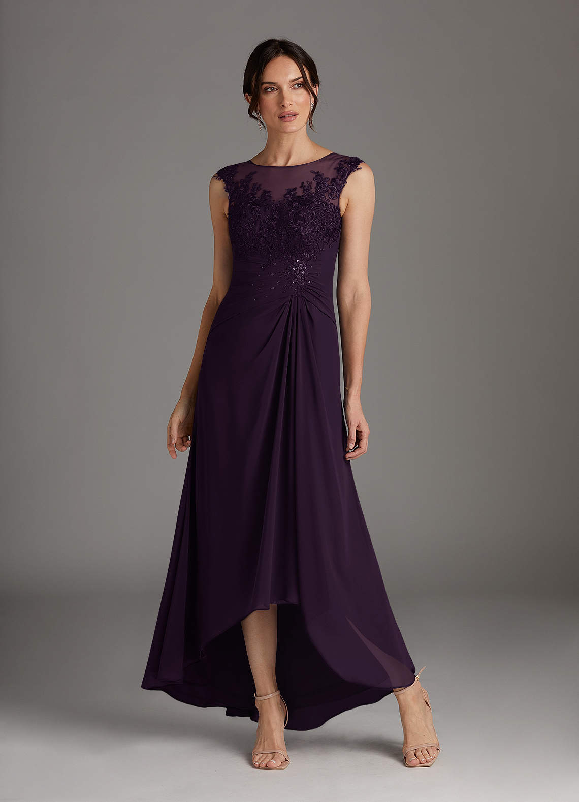 Azazie Endora Mother of the Bride Dresses Plum A-Line Scoop Lace Chiffon Dress image1