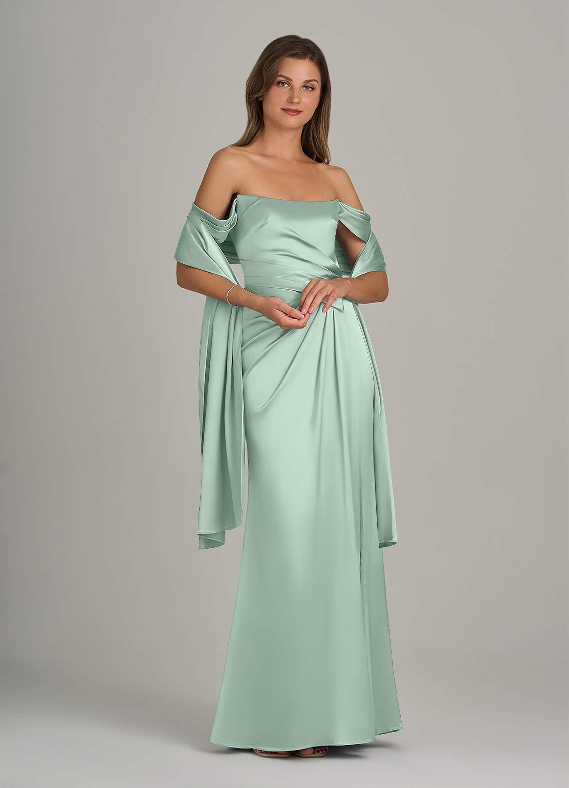 front Azazie Matching Color Metallic Satin Shawl