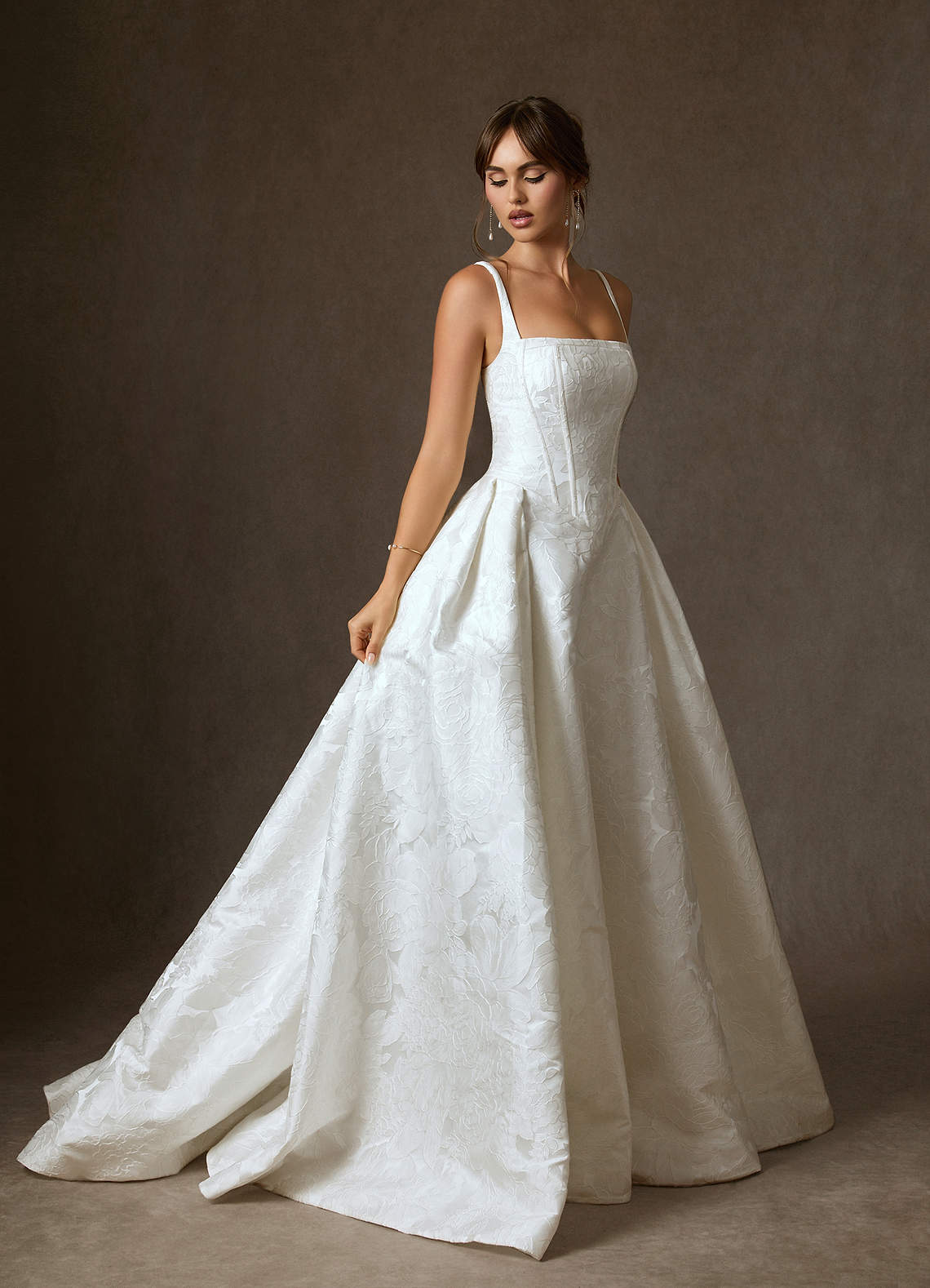 Azazie Delvina Wedding Dresses Diamond White Ball-Gown with Pockets Floral Jacquard Dress image2