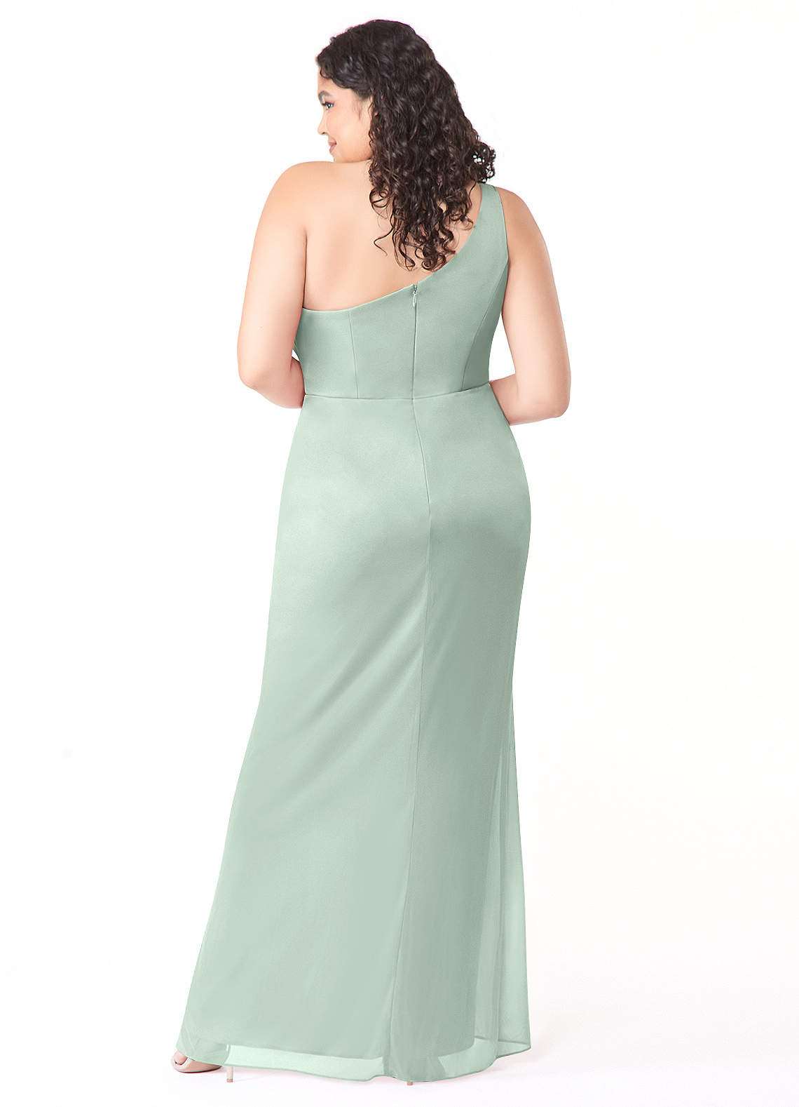 Azazie Cassia Bridesmaid Dresses Sheath One Shoulder Mesh Floor-Length Dress image1