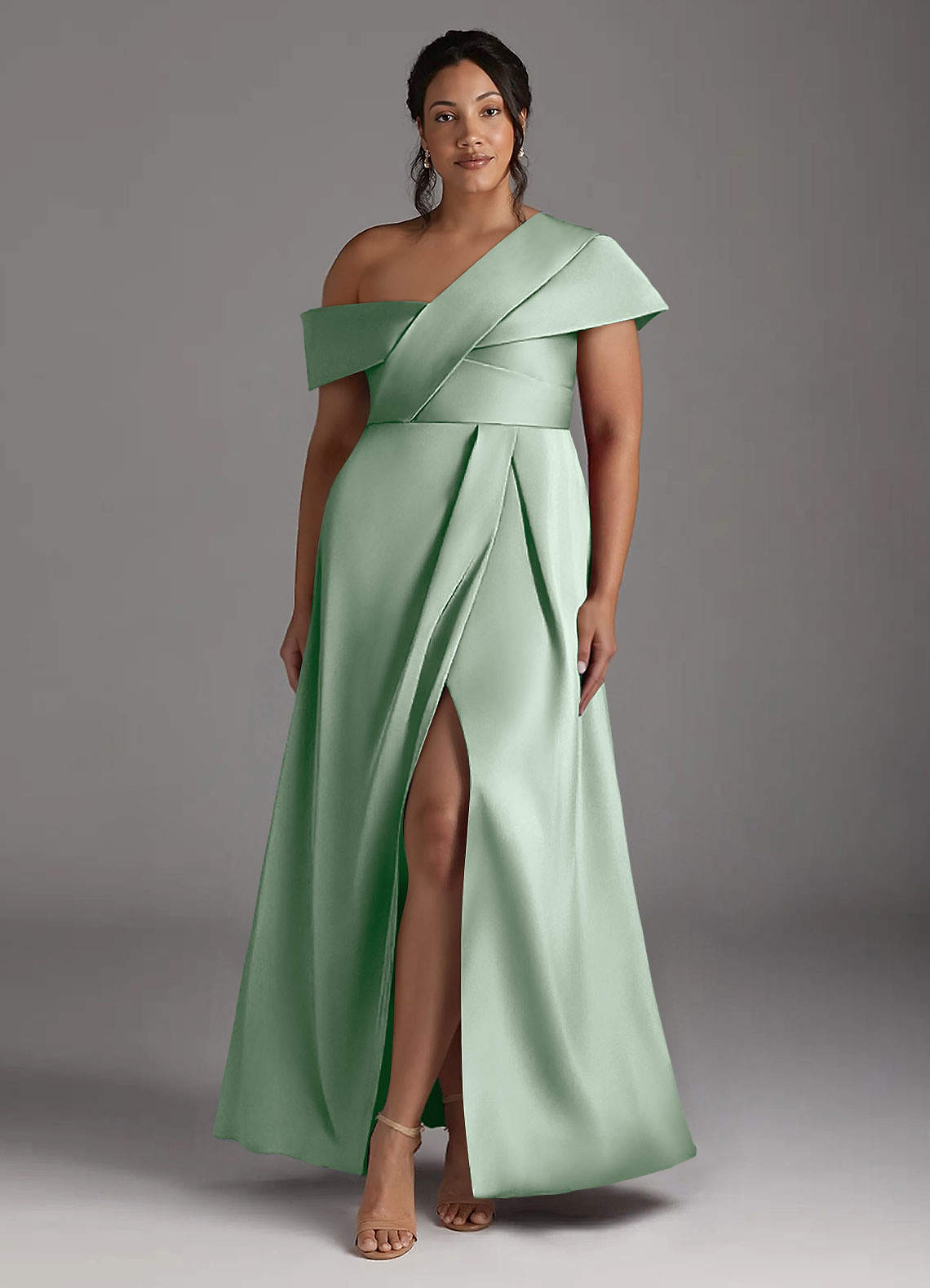 Azazie Milton Abiti per la Madre della Sposa Abito A-Line in Raso Elasticizzato Plissettato Agave image8