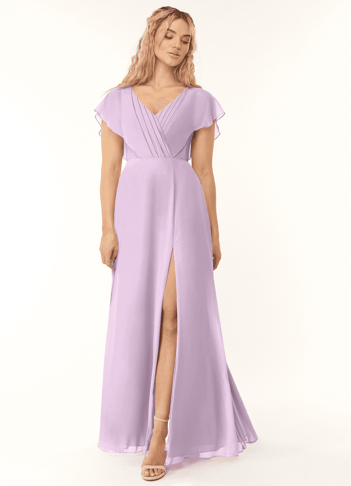 Azazie Rylee Bridesmaid Dresses Frosted Lilac A-Line Pleated Chiffon Dress image1