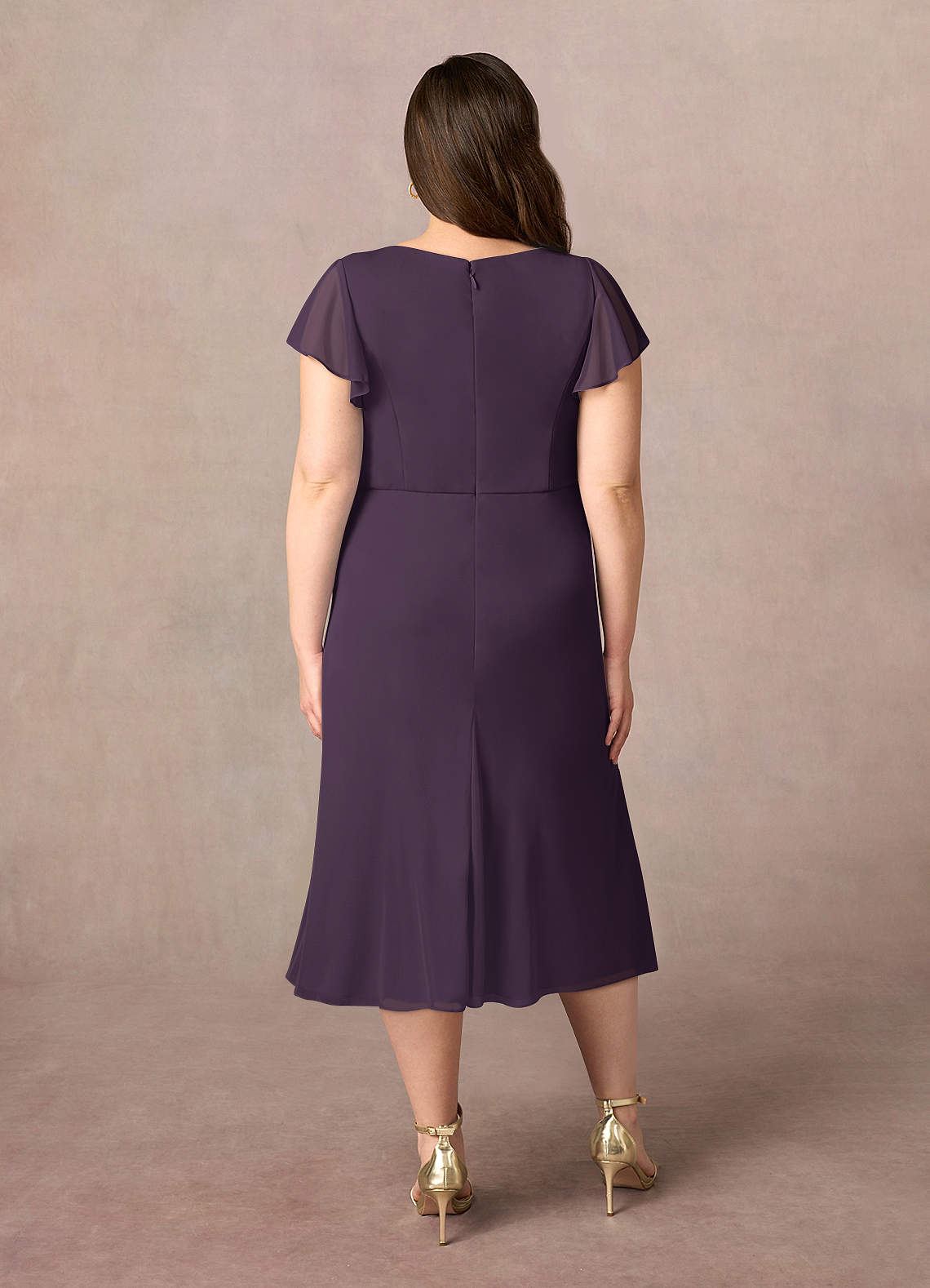 Azazie Vera Mother of the Bride Dresses Plum A-Line V-Neck Pleated Mesh Dress image8