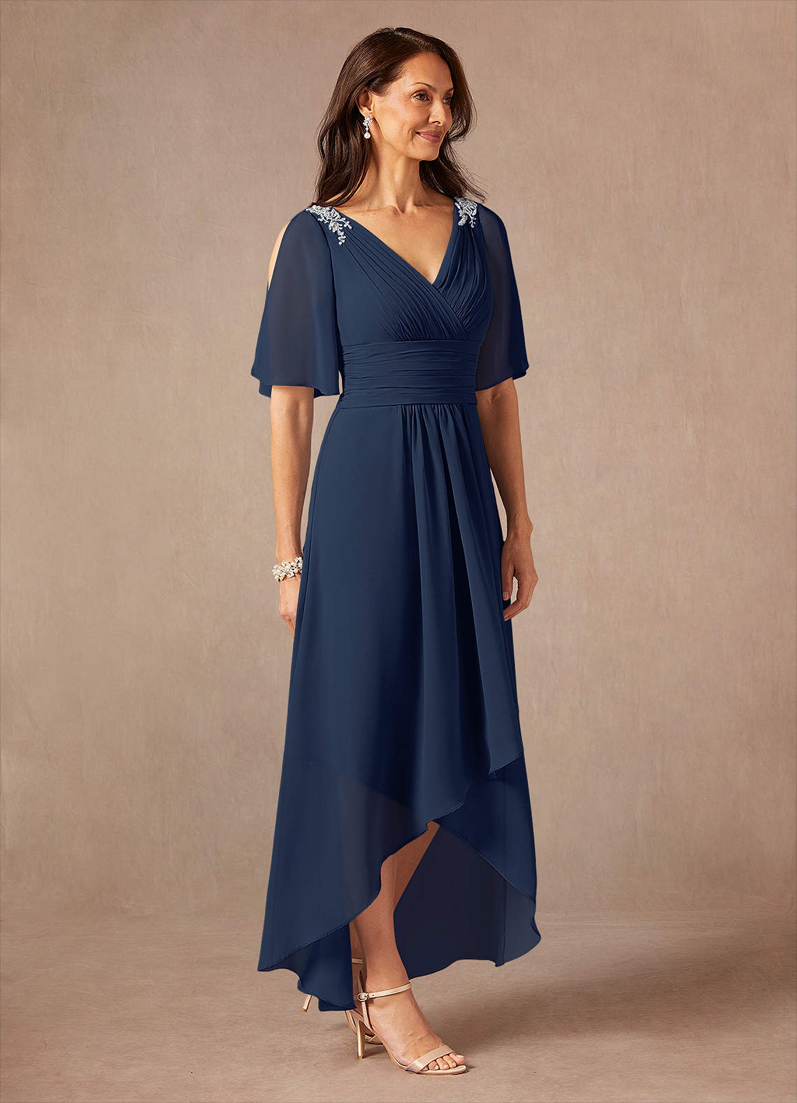 Azazie Pascual Mother of the Bride Dresses Dark Navy A-Line Pleated Chiffon Dress image4