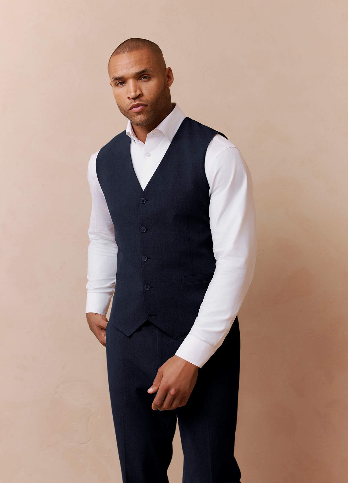 front Savile Navy Blue Wool Blend Suit Vest