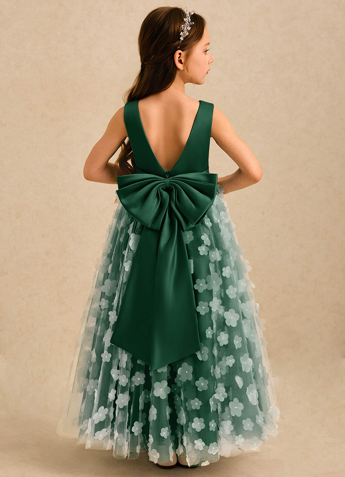 Azazie Maya Dark Green Ball-Gown Bow Tulle Dress | Azazie