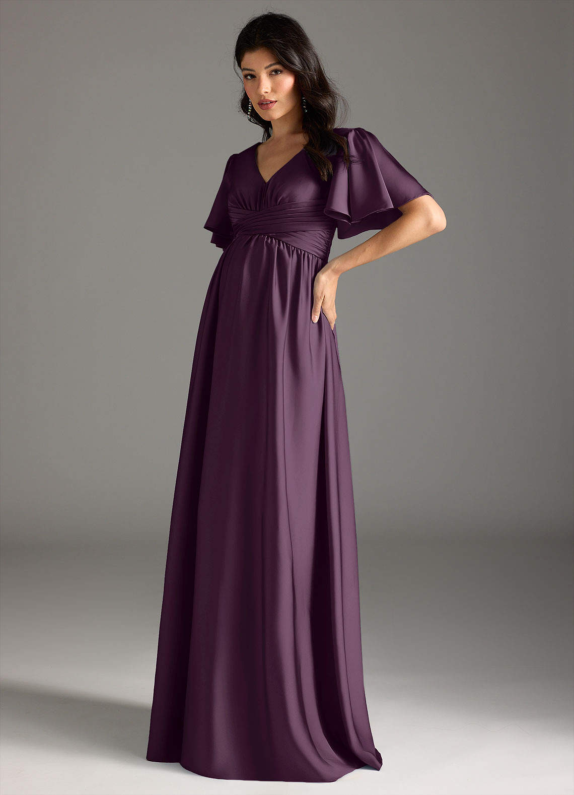 Azazie Plum Verna Floor Length Chiffon authentic Maternity Dress Size 20