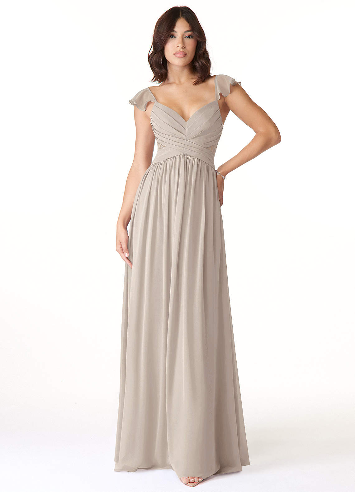Azazie Lissa Bridesmaid Dresses Frost A-Line Lace Chiffon Dress image1