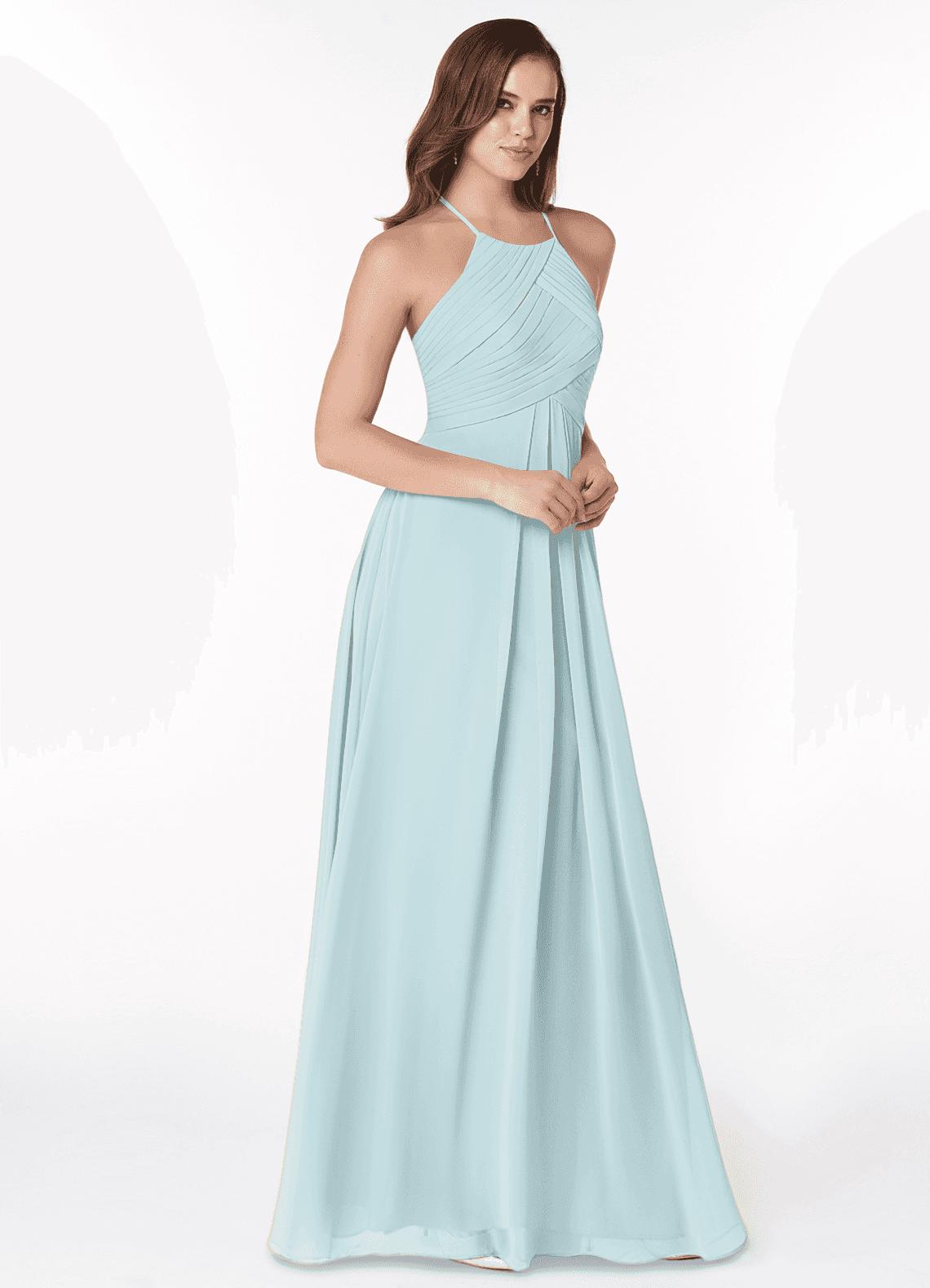 Azazie Ginger Bridesmaid Dresses Mist A-Line Halter Pleated Chiffon Dress image1