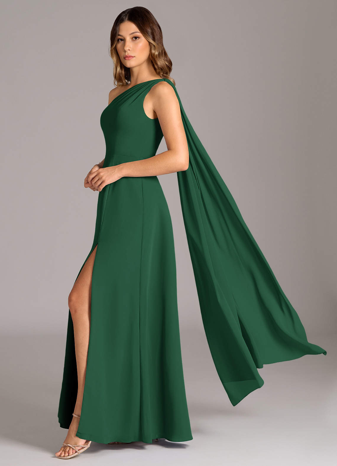 Azazie Tella Kleider zum Anprobieren zu Hause A-Linie One-Shoulder Chiffon Kleid Dunkelgrün image1