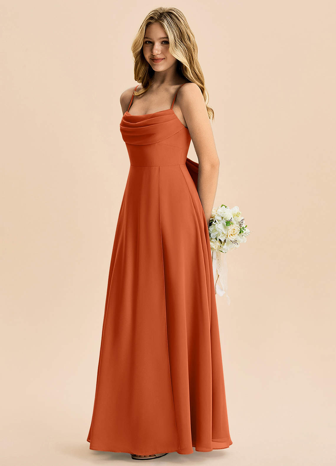 Azazie Bear Junior Agave A-Line Pleated Chiffon Dress image4