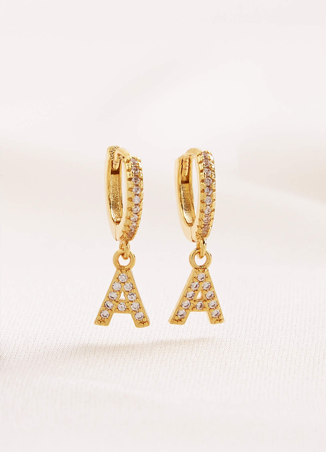 front Pave Initial Huggie Earrings