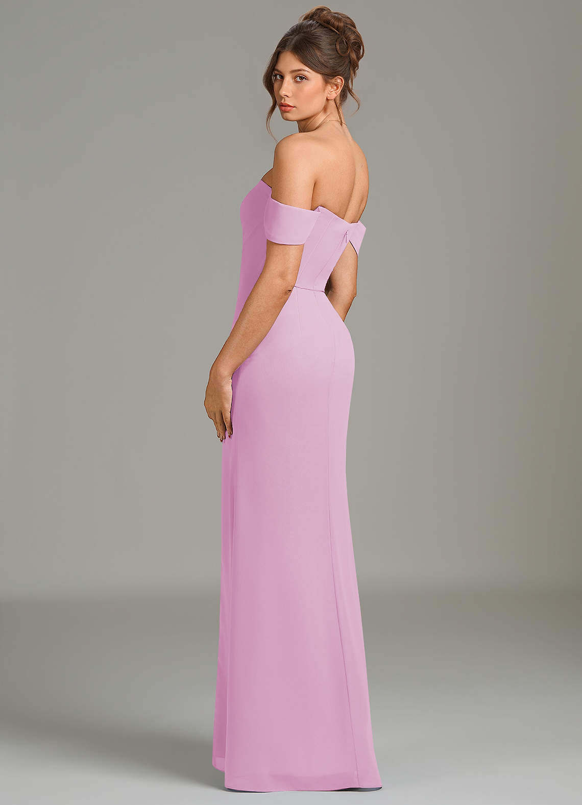 Azazie A-Line Off The Shoulder Floor-Length Chiffon Bridesmaid Dresses - candy pink