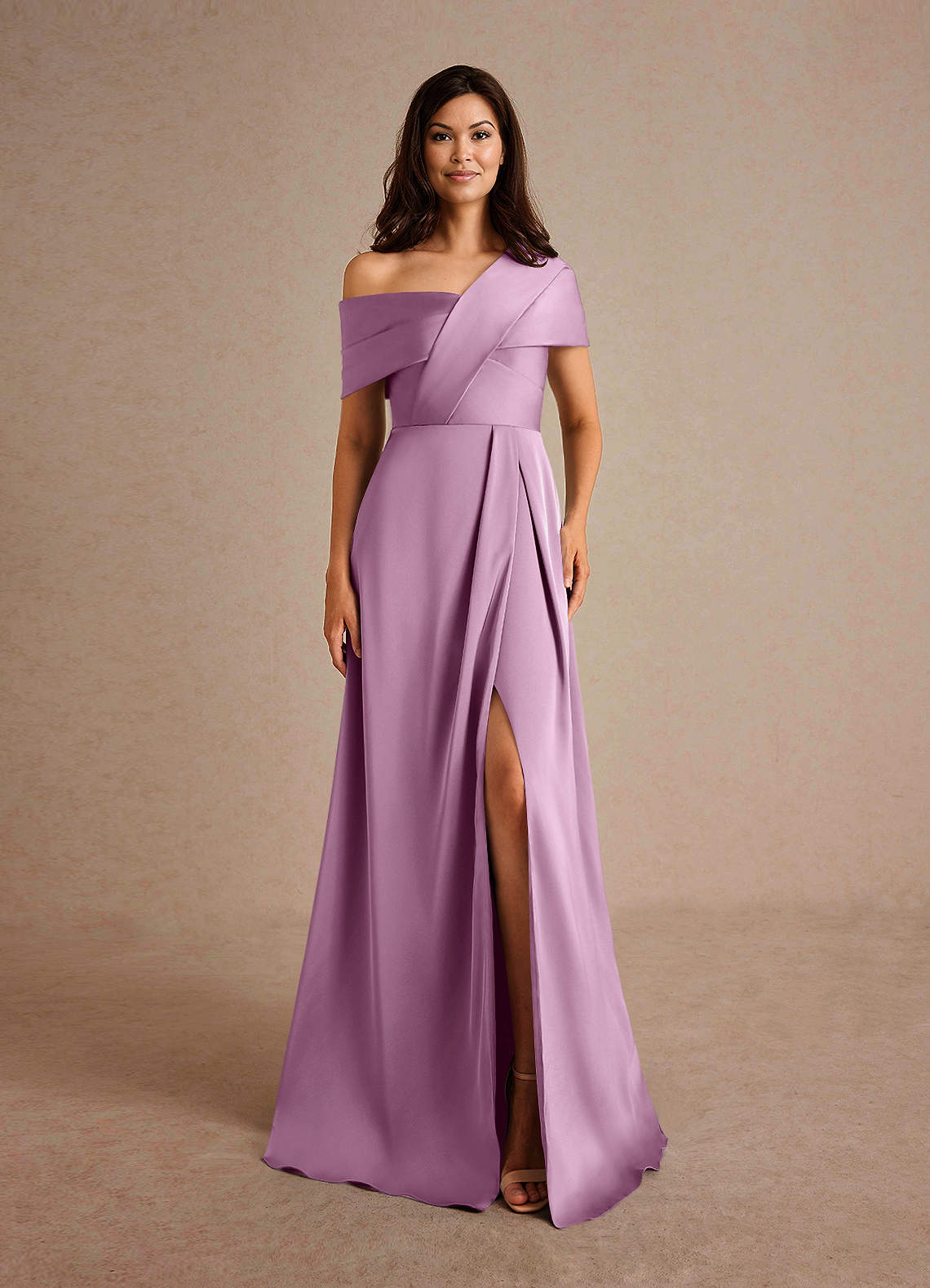 Azazie Milton Mother of the Bride Dresses Wisteria A-Line Pleated Stretch Satin Dress image6