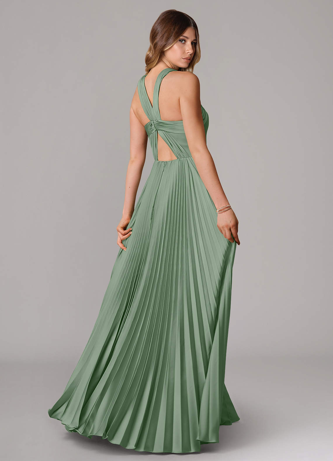 Azazie Afra Prova i vestiti a casa Abito A-Line in Raso Elasticizzato Plissettato Rosa Rossore image1