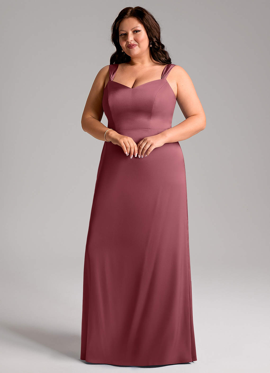 Azazie Denice Brautjungfernkleider Etui Plissee Stretch-Satin Kleid Wüstenrose image1