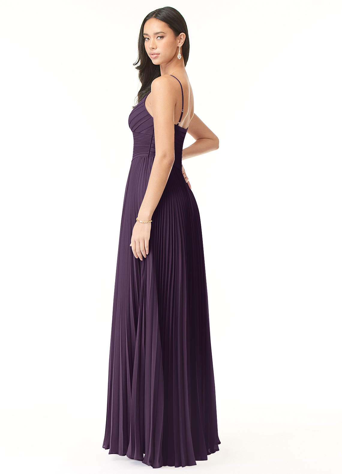Azazie Vini Bridesmaid Dresses Plum A-Line V-Neck Pleated Chiffon Dress image3