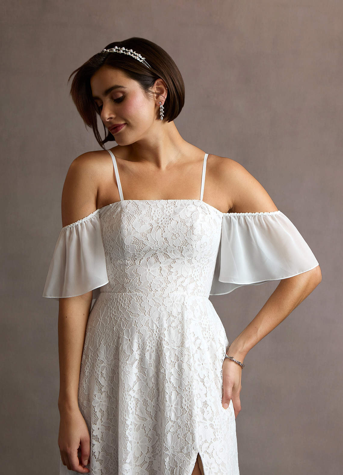 Azazie Cambri Trouwjurken Jurk van Kant met A-Lijn Off the Shoulder Diamant Wit Naakt image4
