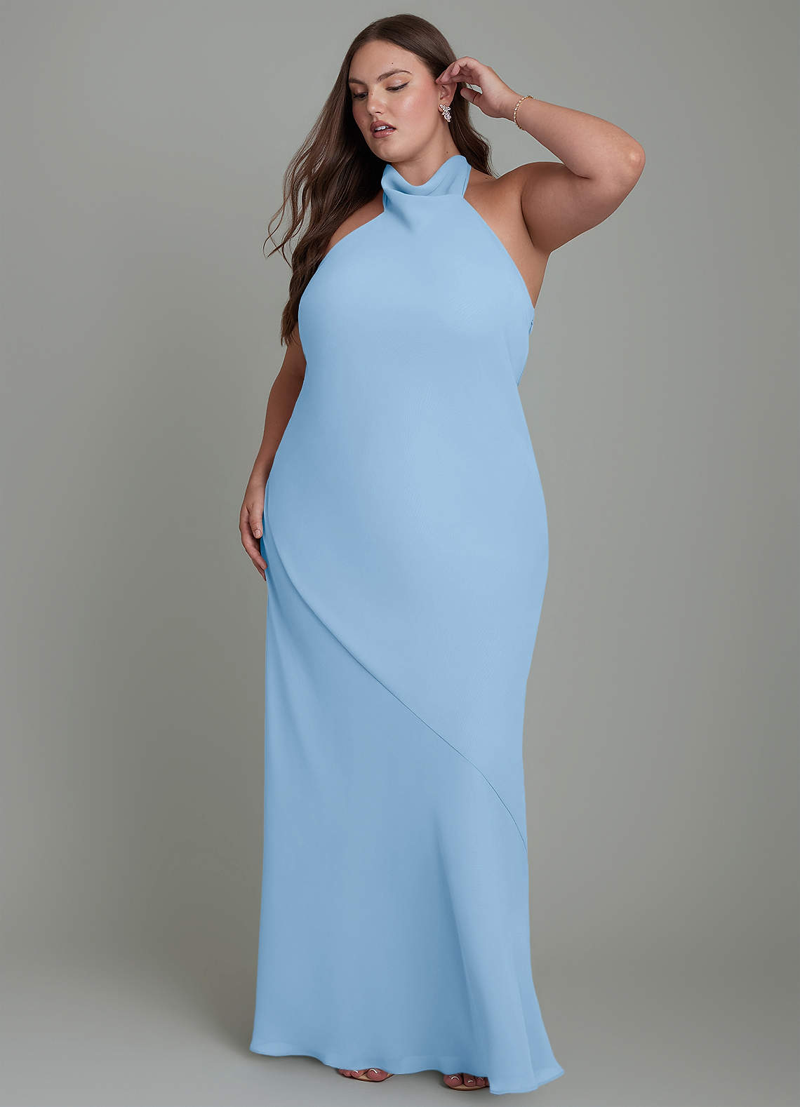Azazie Velli Bridesmaid Dresses Powder Blue Mermaid High Neck Chiffon Dress image10