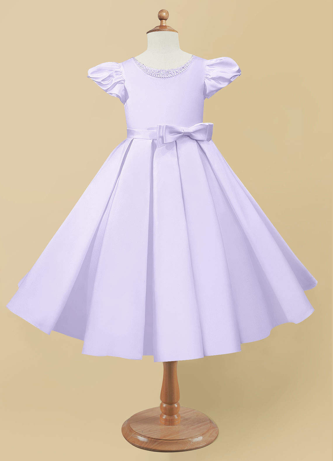 Azazie Jewel Flower Girl Dresses Ball-Gown Pleated Matte Satin Tea-Length Dress image1